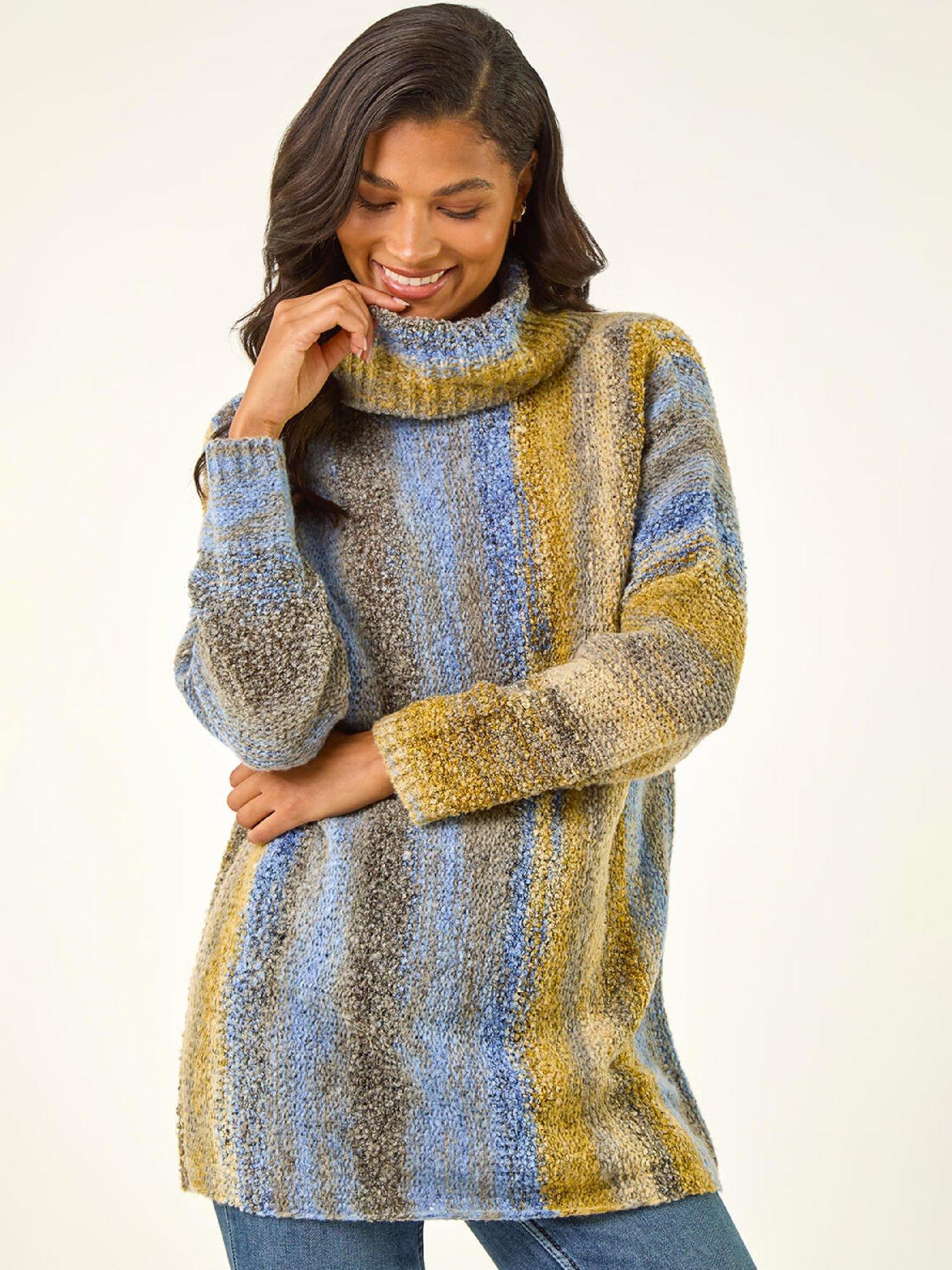 Image 1 of 5 of Roman Boucle Stripe Cowl Neck Jumper - Blue