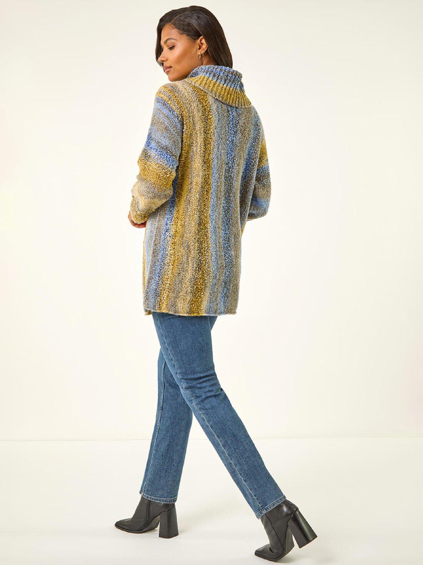 Image 2 of 5 of Roman Boucle Stripe Cowl Neck Jumper - Blue