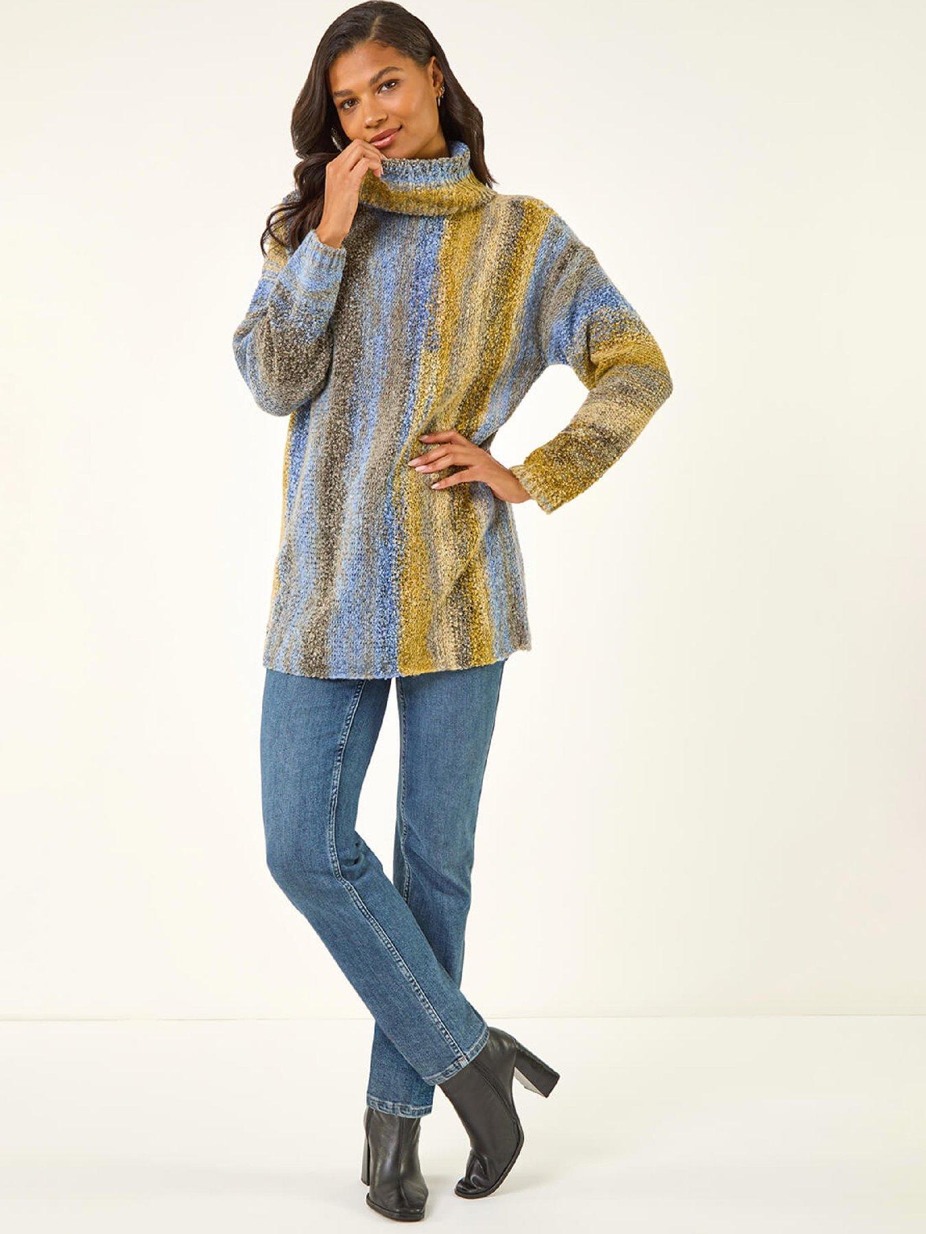 Image 3 of 5 of Roman Boucle Stripe Cowl Neck Jumper - Blue