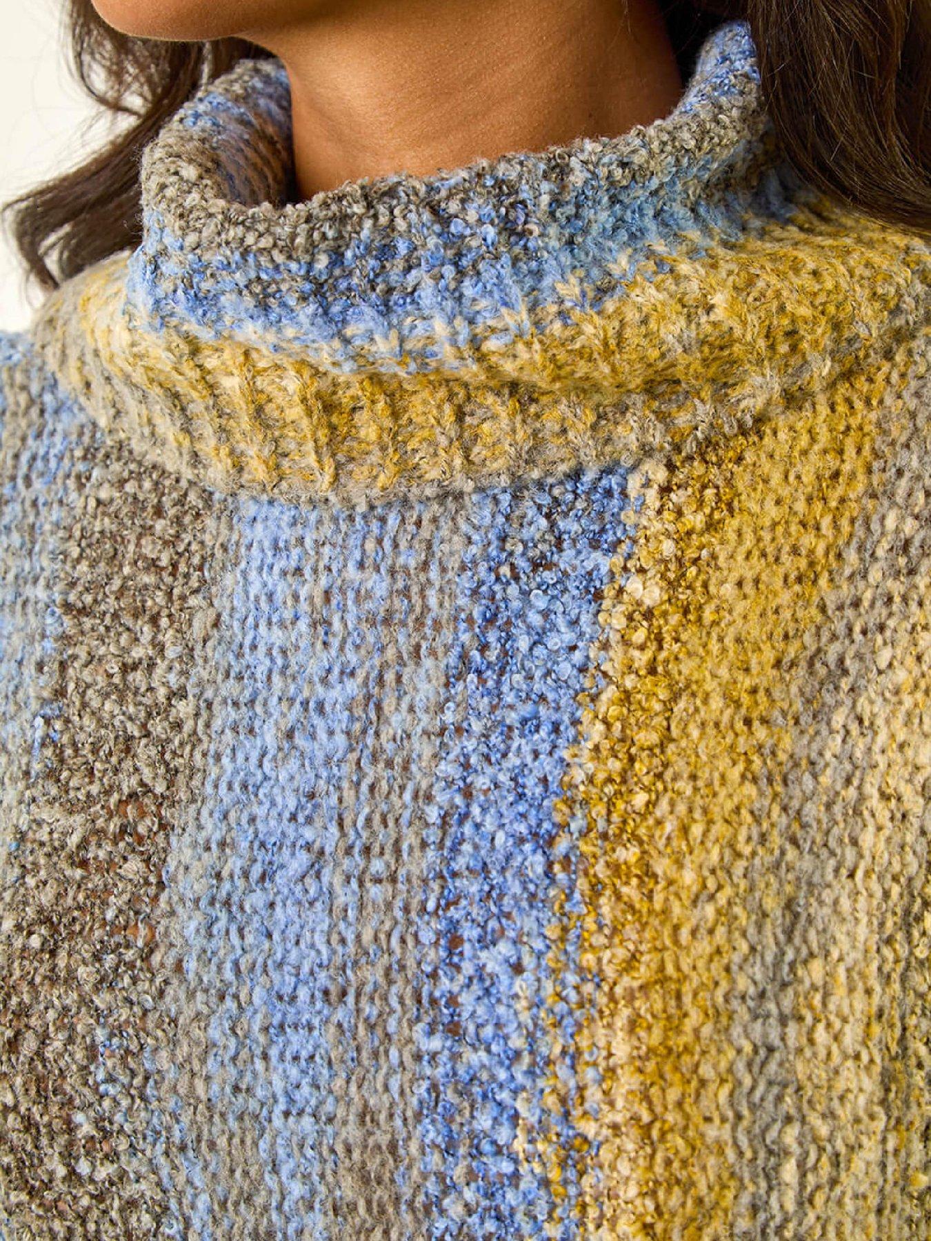 Image 4 of 5 of Roman Boucle Stripe Cowl Neck Jumper - Blue