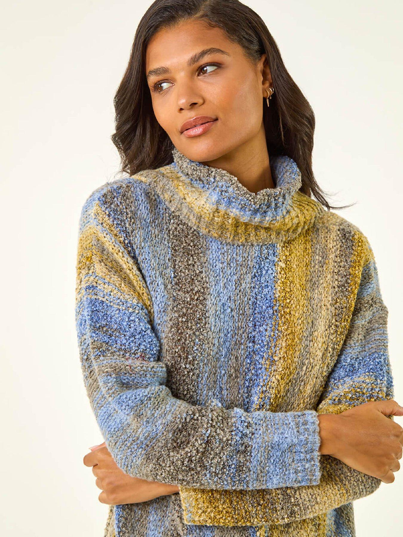 Image 5 of 5 of Roman Boucle Stripe Cowl Neck Jumper - Blue
