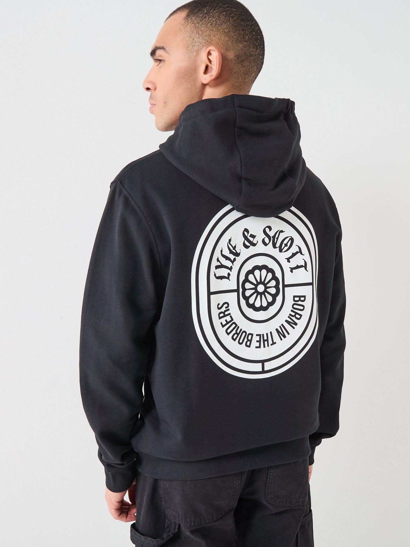 Lyle & Scott Borders Label Graphic Hoodie, Black, Size S, Men