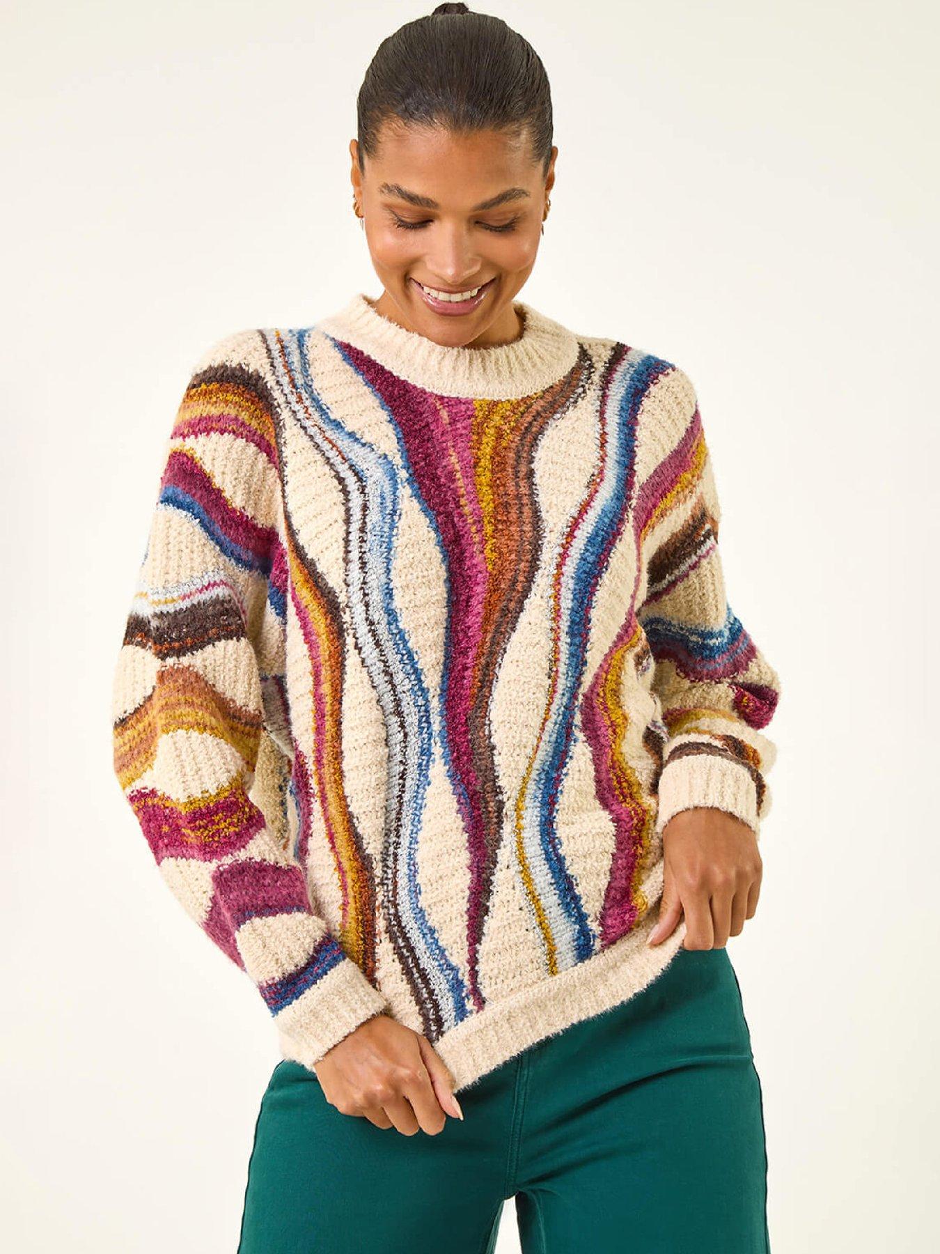 Roman Abstract Stripe Knit Jumper - Ivory