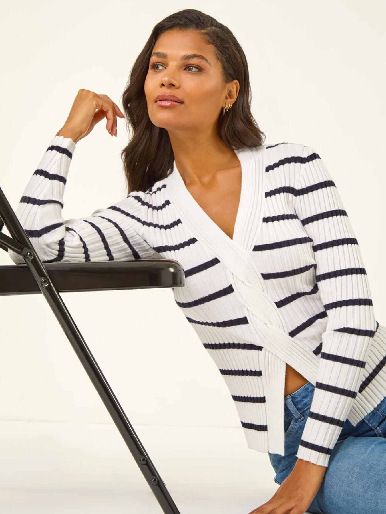 Roman Cable Split Detail Rib Jumper - White