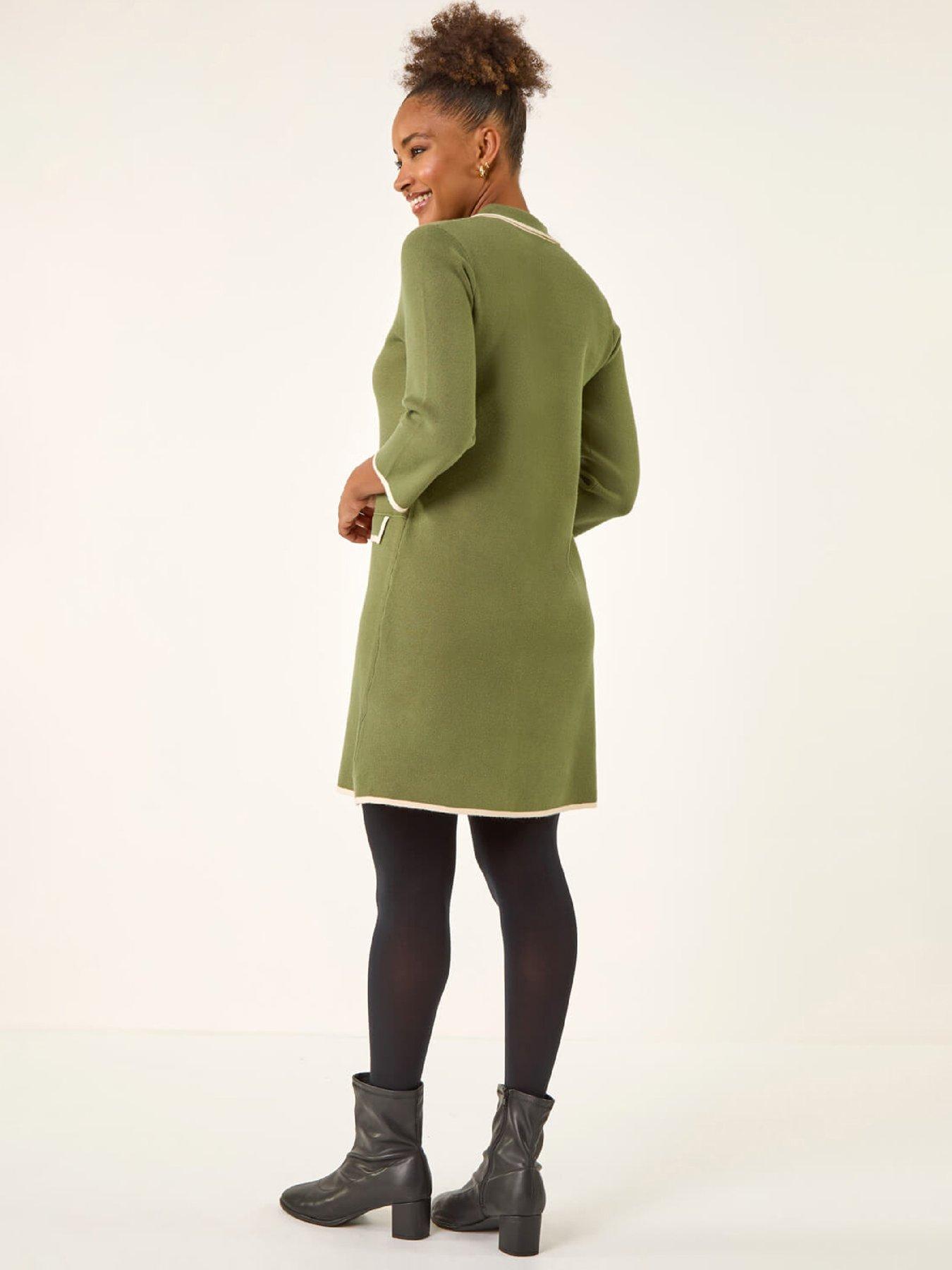 Image 2 of 5 of Roman Contrast Zip Collared Knit Dress - Khaki