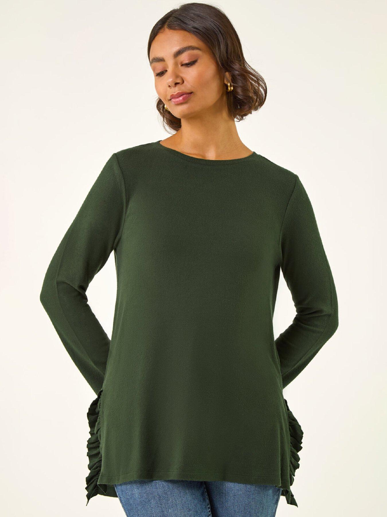 Roman Soft Touch Side Ruffle Top - Green | Very