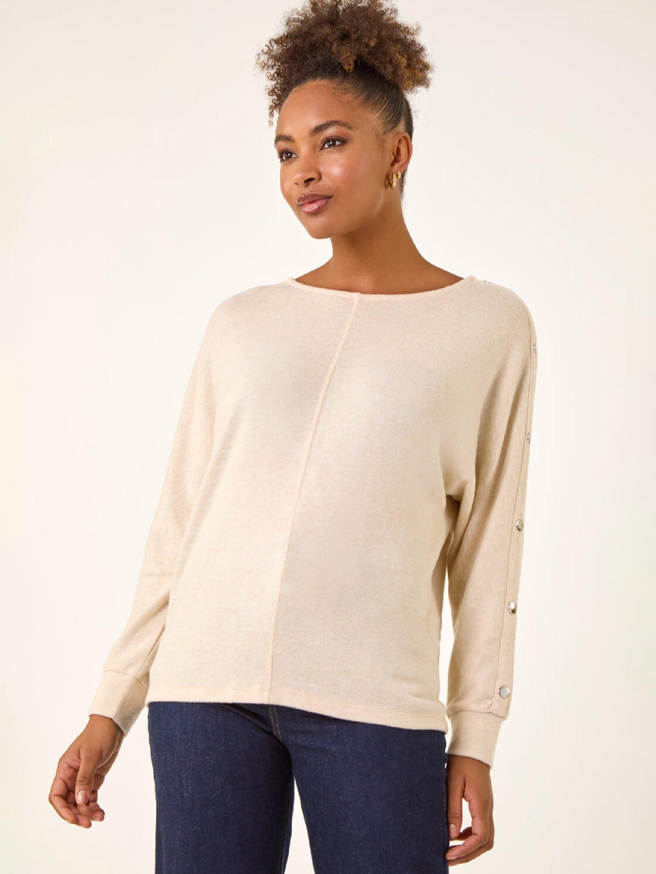 Roman Buttoned Stretch Jersey Top - Beige