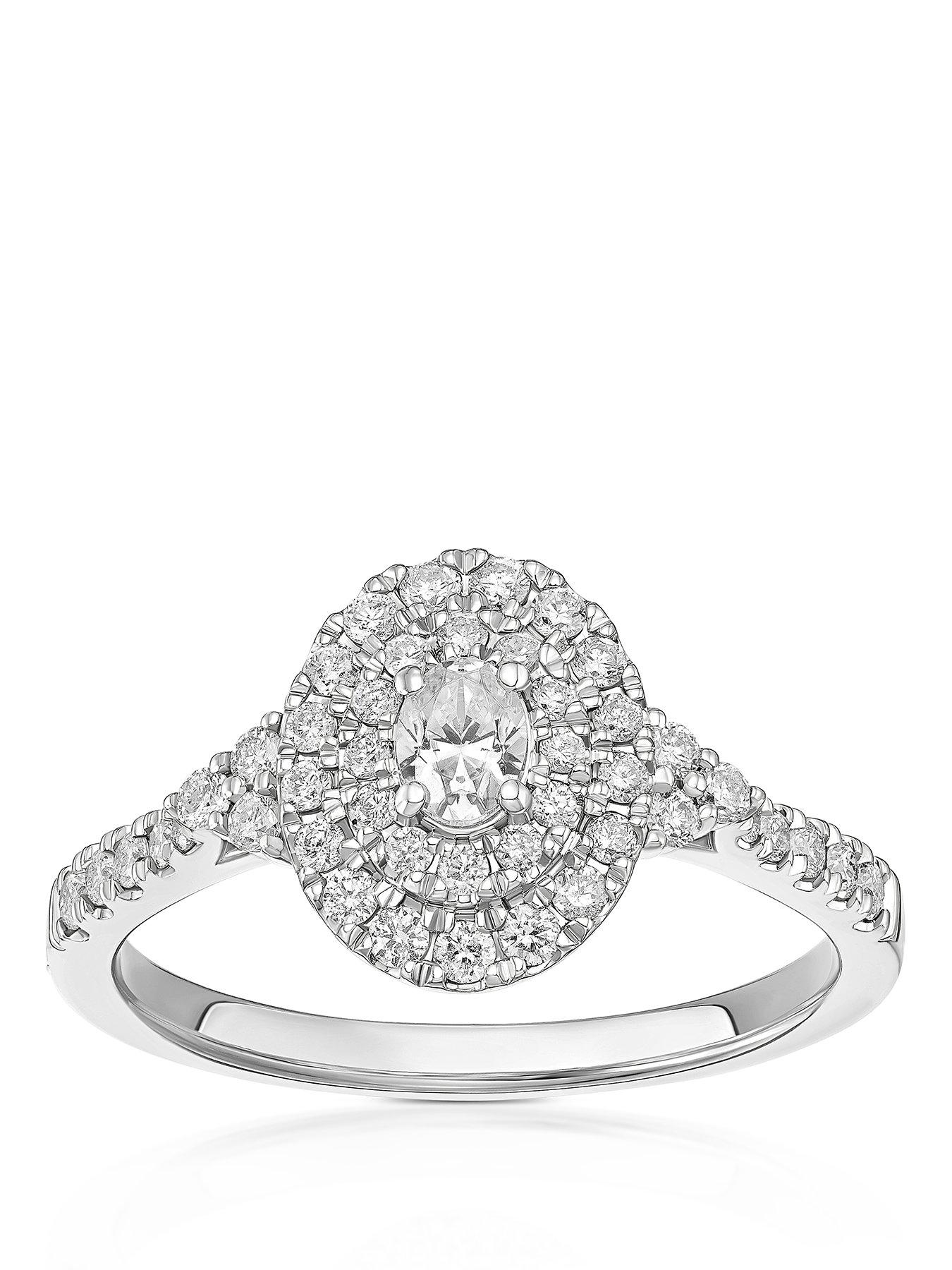Ernest Jones Engagement Ring Oval Shaped Double Halo 0.50Ct Diamond Ring - Platinum