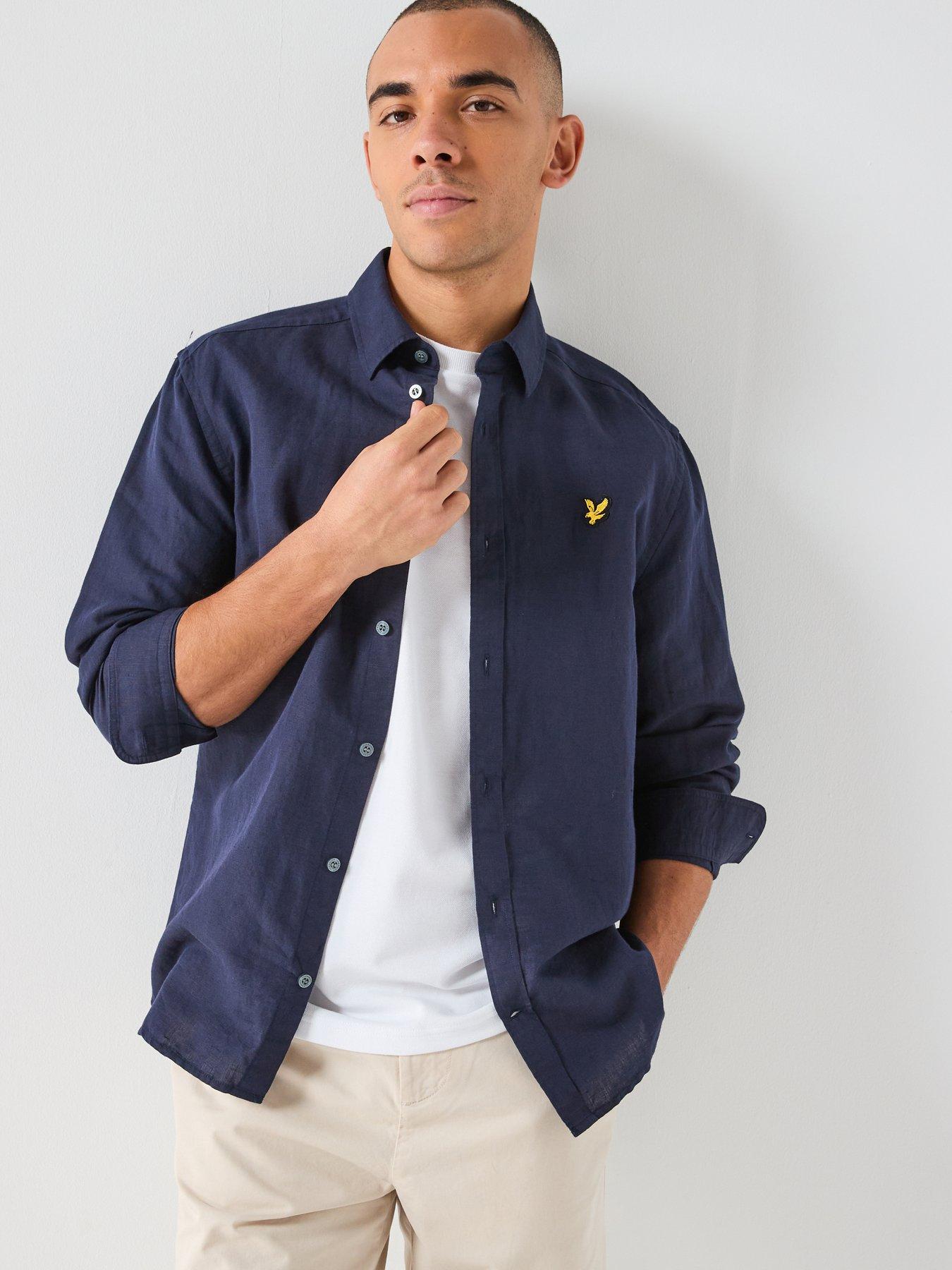 Lyle & Scott Long Sleeve Linen Blend Shirt, Navy, Size Xl, Men