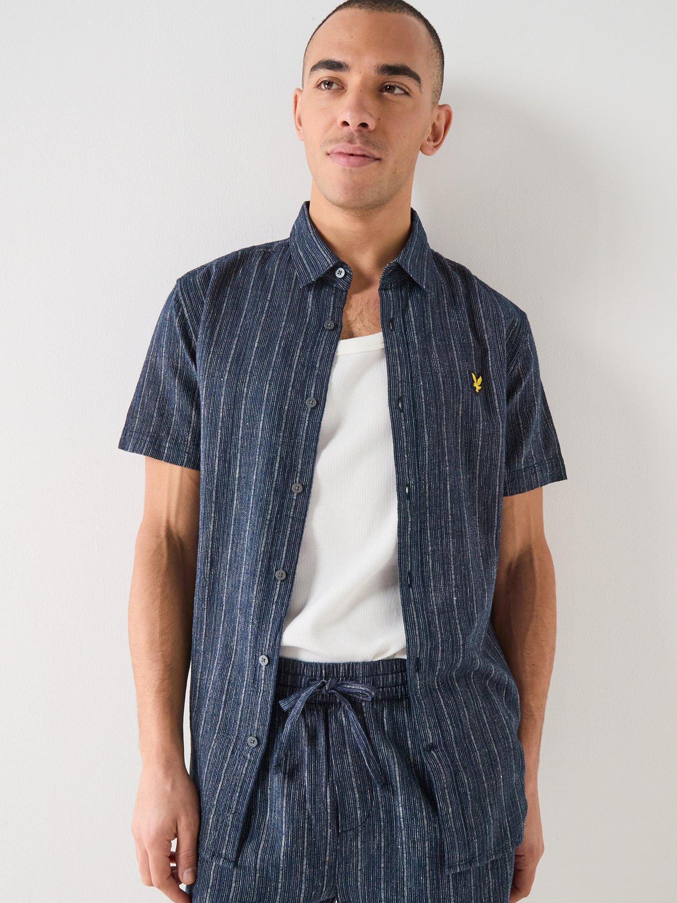 Lyle & Scott Short Sleeve Ticking Stripe Shirt, Navy, Size S, Men