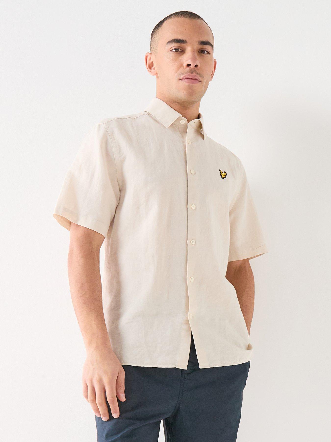 Lyle & Scott Short Sleeve Linen Blend Shirt, Beige, Size L, Men
