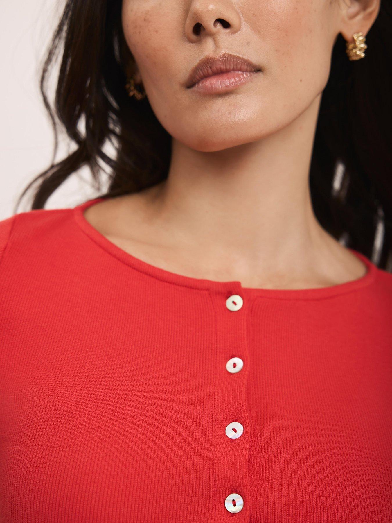 Image 4 of 6 of Mint Velvet Button Through Rib Top - Red