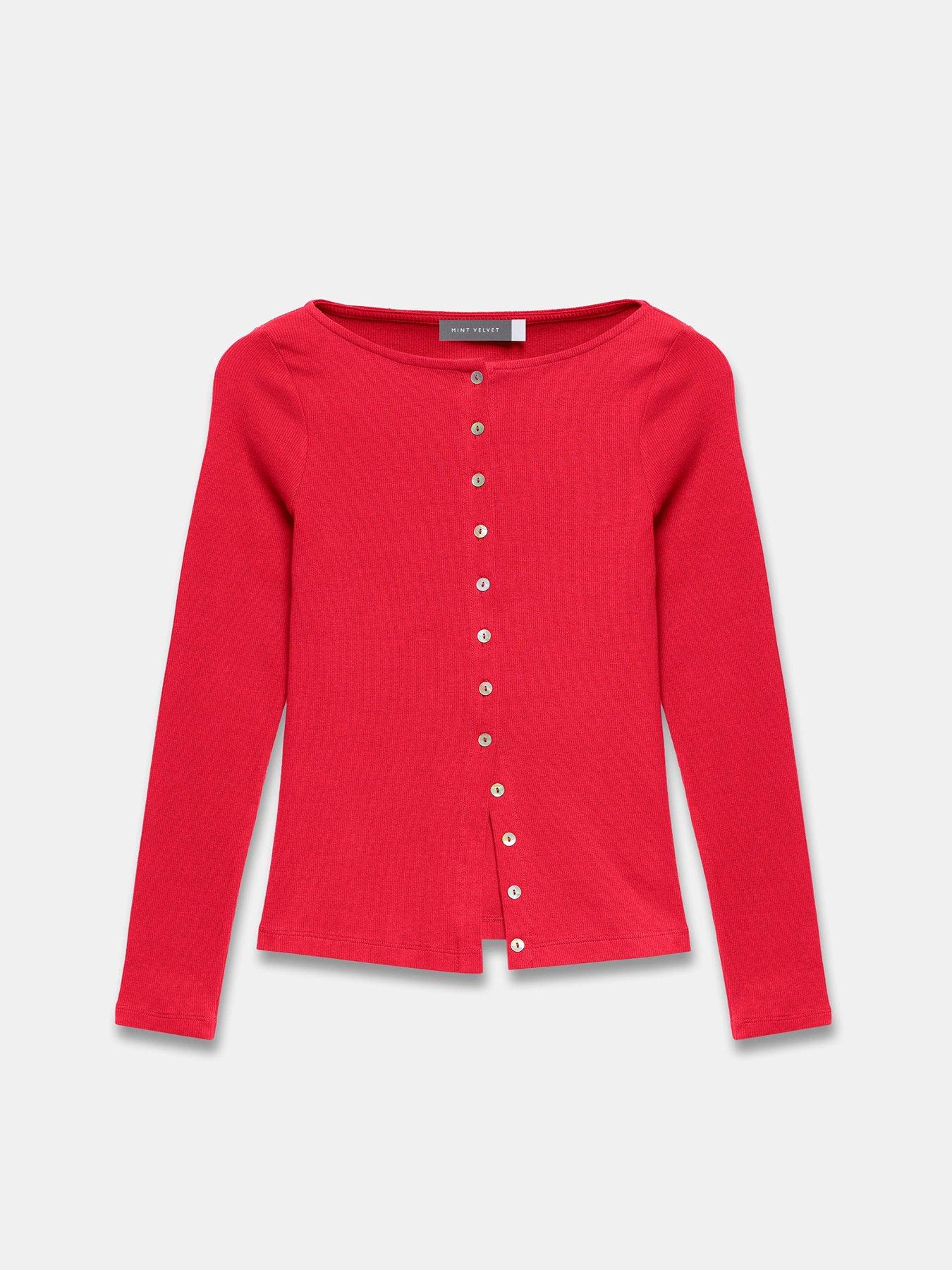 Image 5 of 6 of Mint Velvet Button Through Rib Top - Red