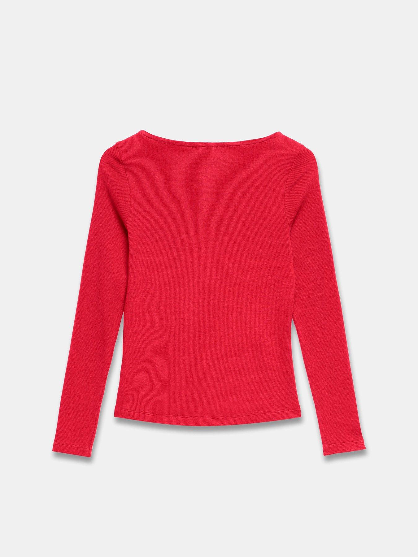 Image 6 of 6 of Mint Velvet Button Through Rib Top - Red