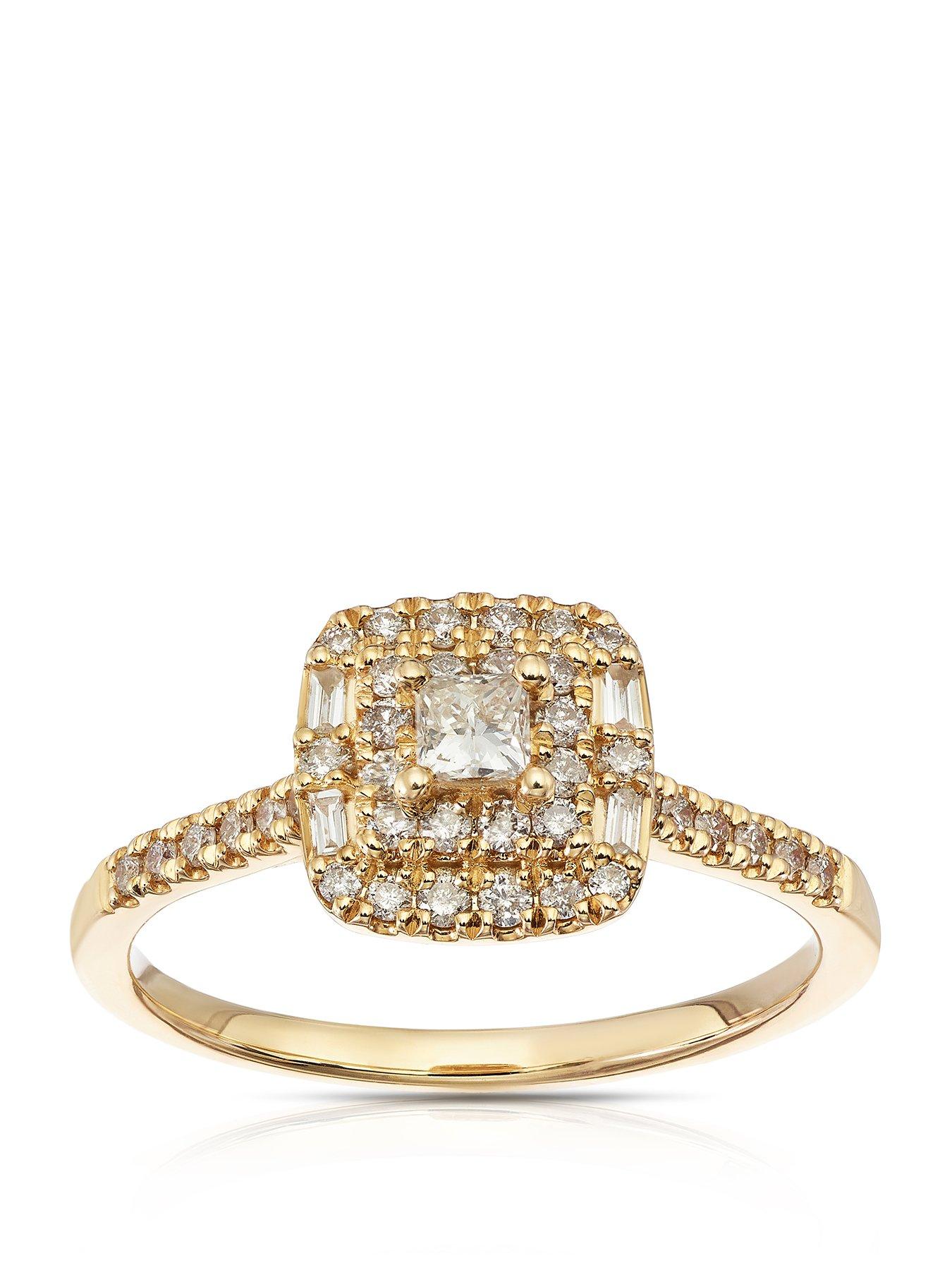 H. Samuel 9Ct Cushion Shaped Double Halo 0.40Ct Diamond Ring - Gold