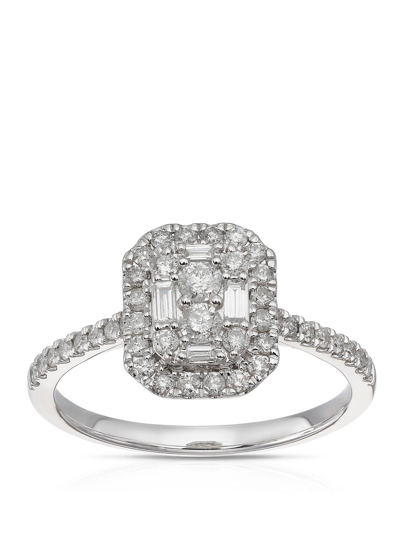H. Samuel 9Ct Cluster Halo 0.50Ct Diamond Ring - White Gold
