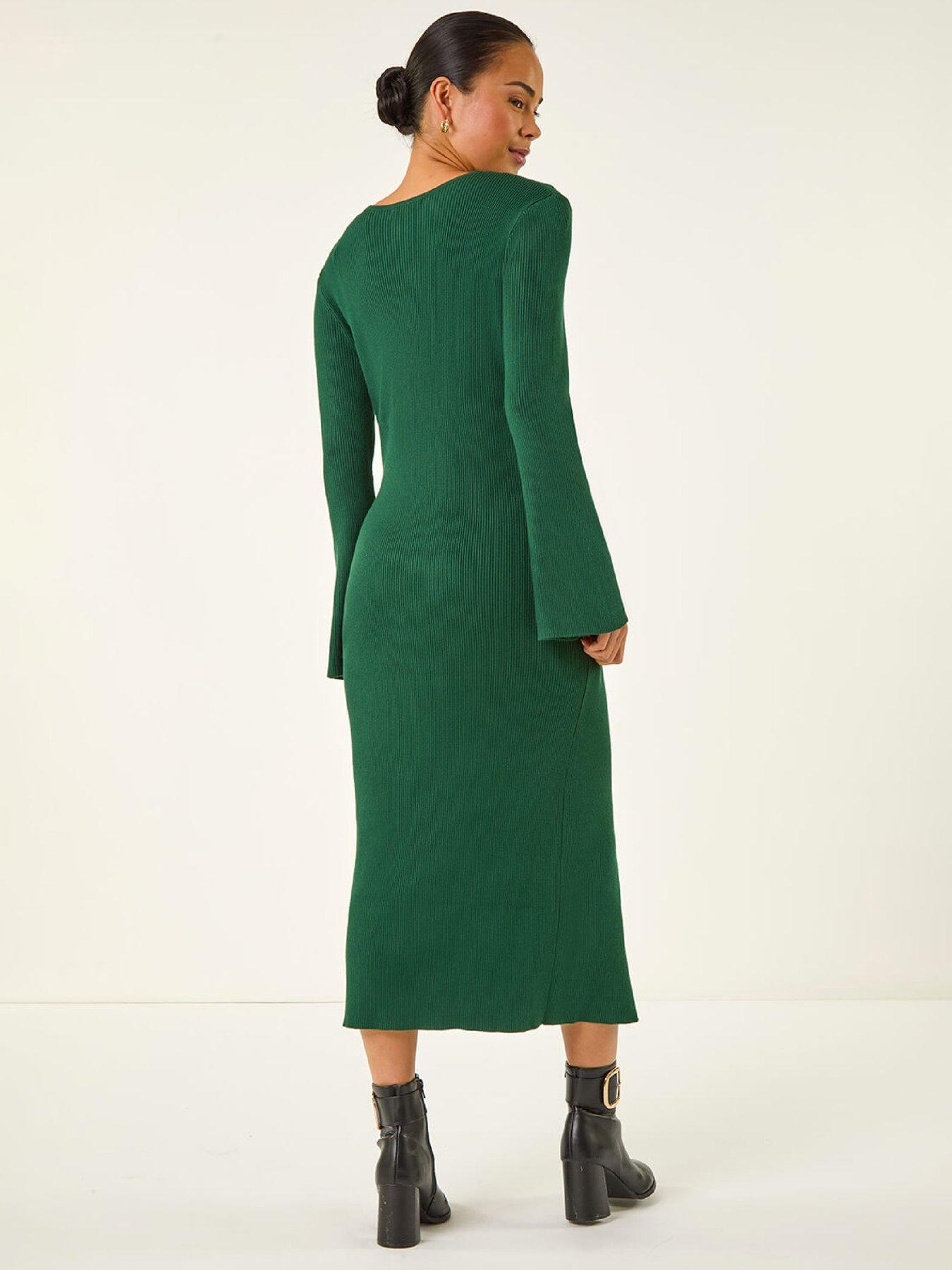 petite knitted dresses uk Khaki Petite Ribbed Knitted Dress