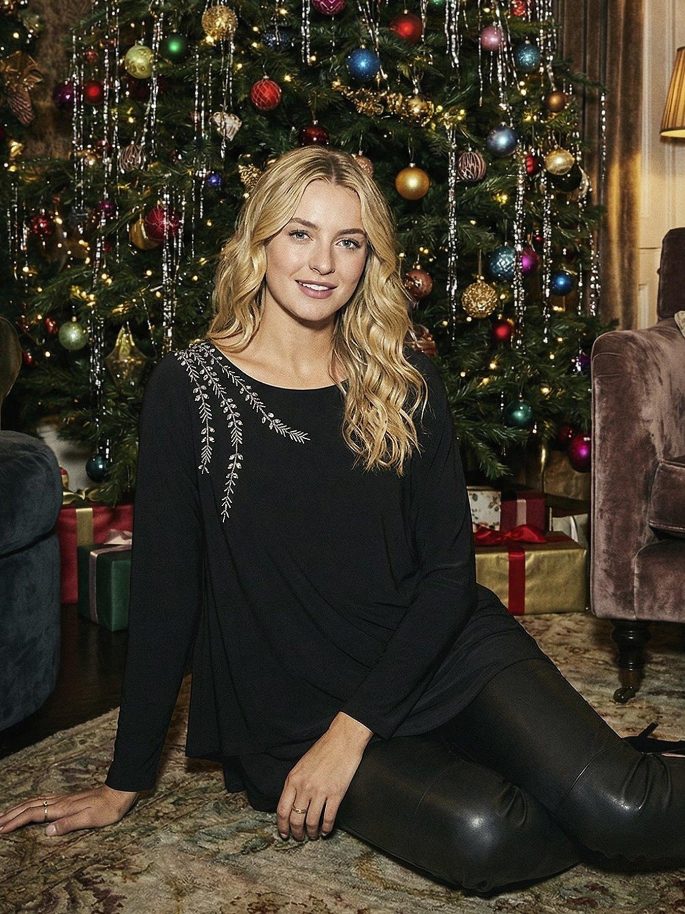 Roman Embellished Double Layer Tunic Top - Black