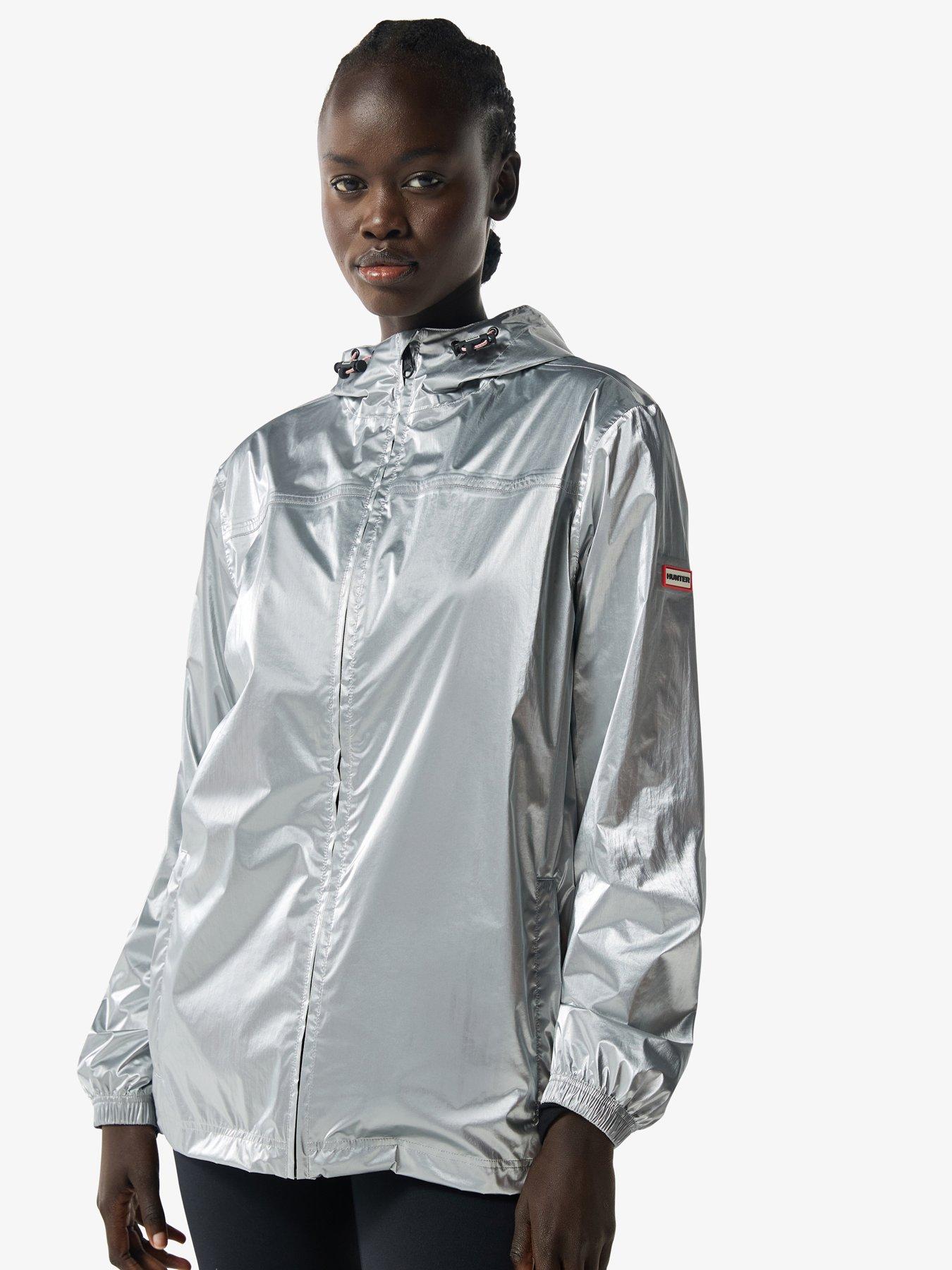 Hunter Metallic Packable Jacket, Silver, Size L, Women