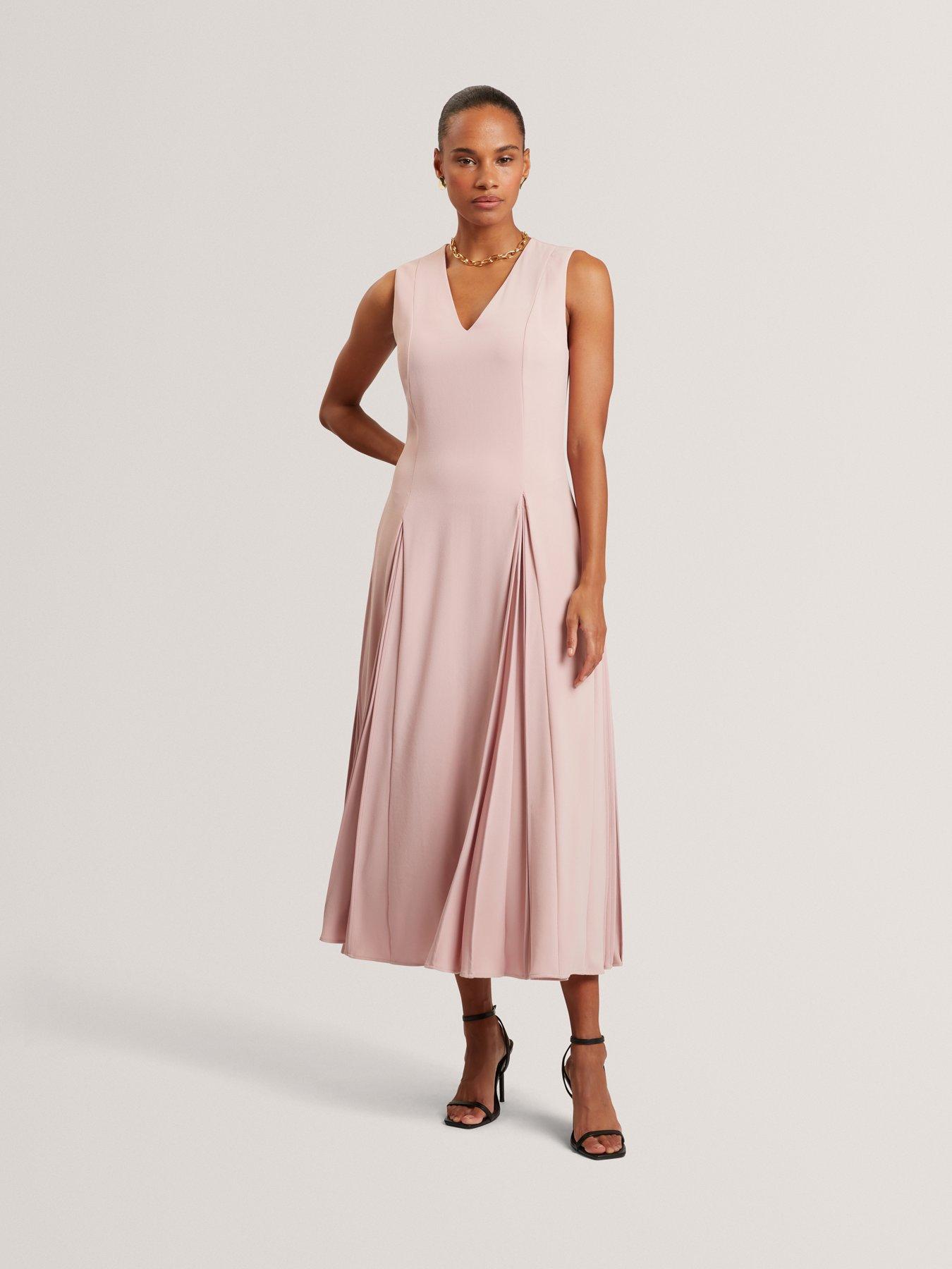 Ted Baker: Midi Dress with Pleat Detail - Pink