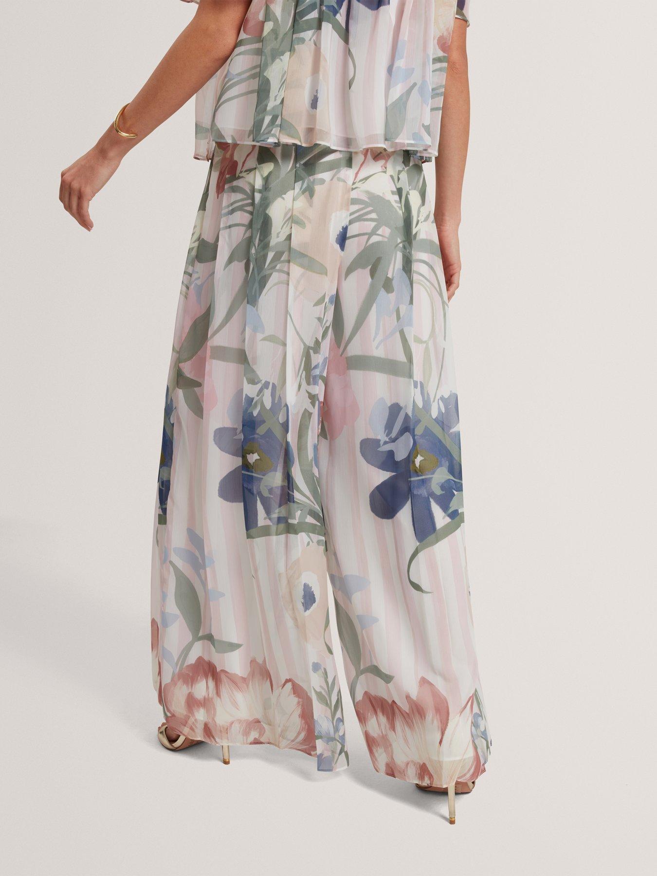 Image 2 of 6 of Ted Baker Printed Wide Leg Pleated Trouser - Multi