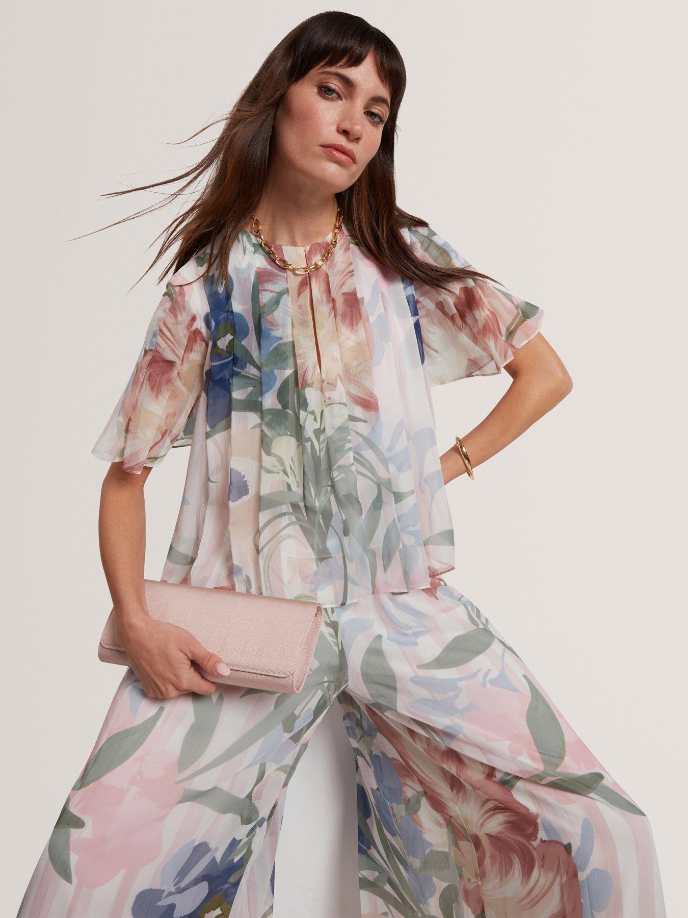 Image 3 of 6 of Ted Baker Printed Wide Leg Pleated Trouser - Multi