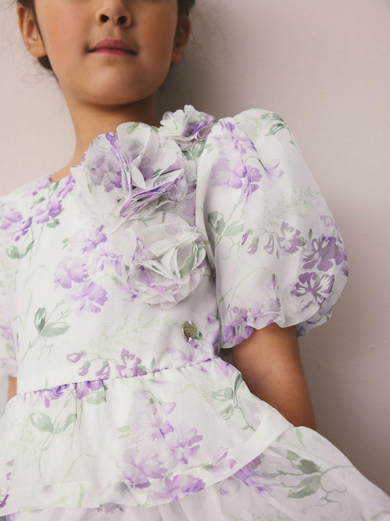 Image 7 of 7 of Laura Ashley Older Girls Corsage Floral Occasion Dress - White