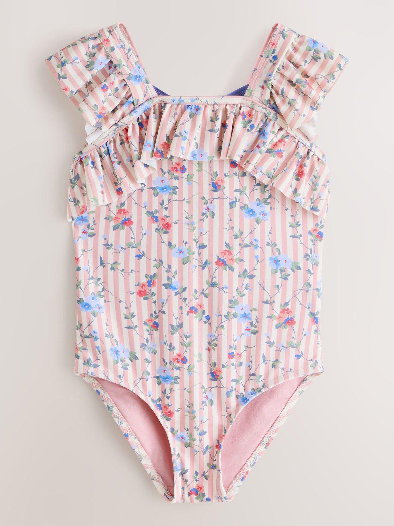 Laura Ashley Older Girls Striped Floral Frill Swimsuit - Multi