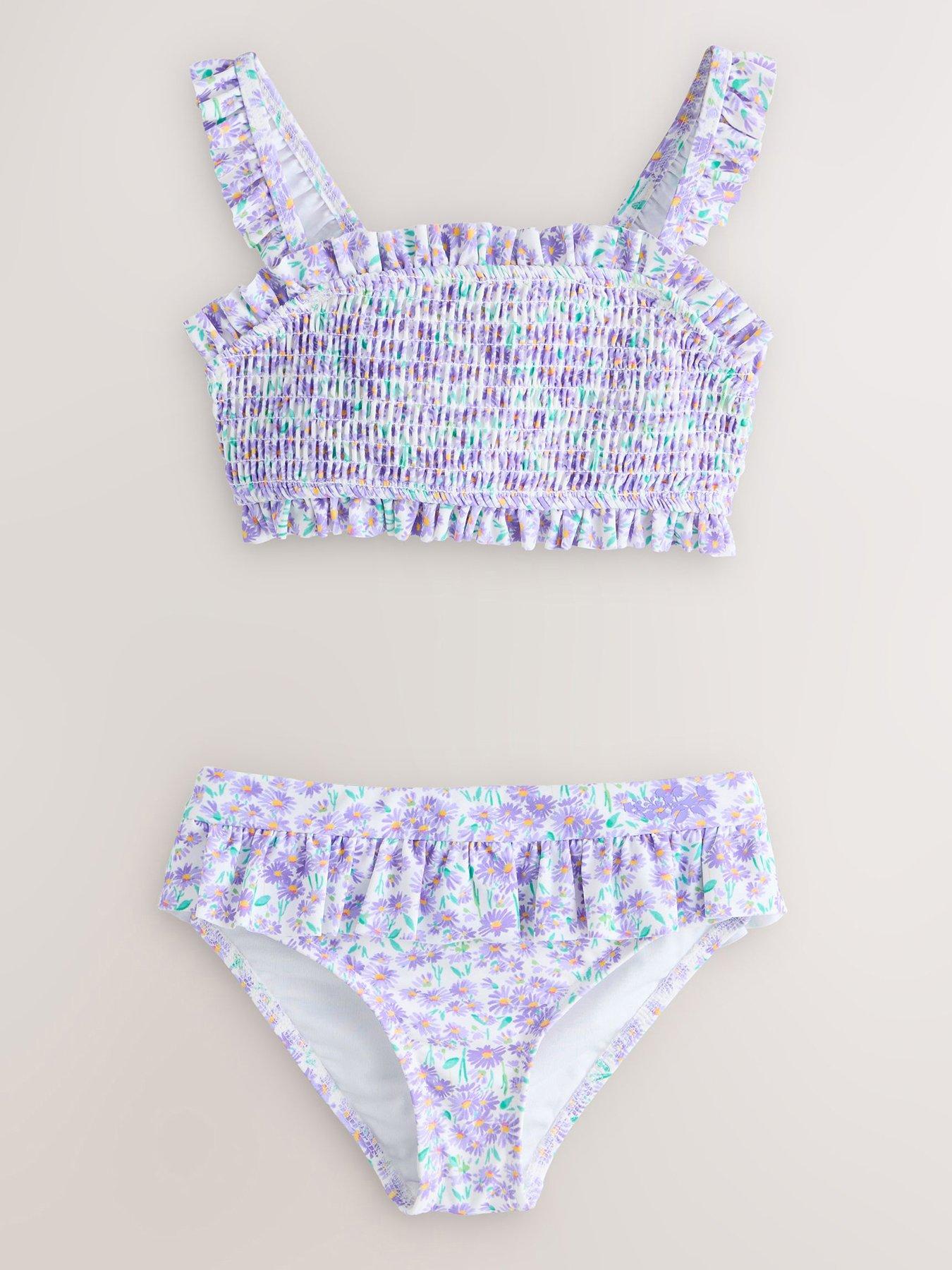 Image 1 of 4 of Laura Ashley Older Girls Shirred Ditsy Bikini - Purple