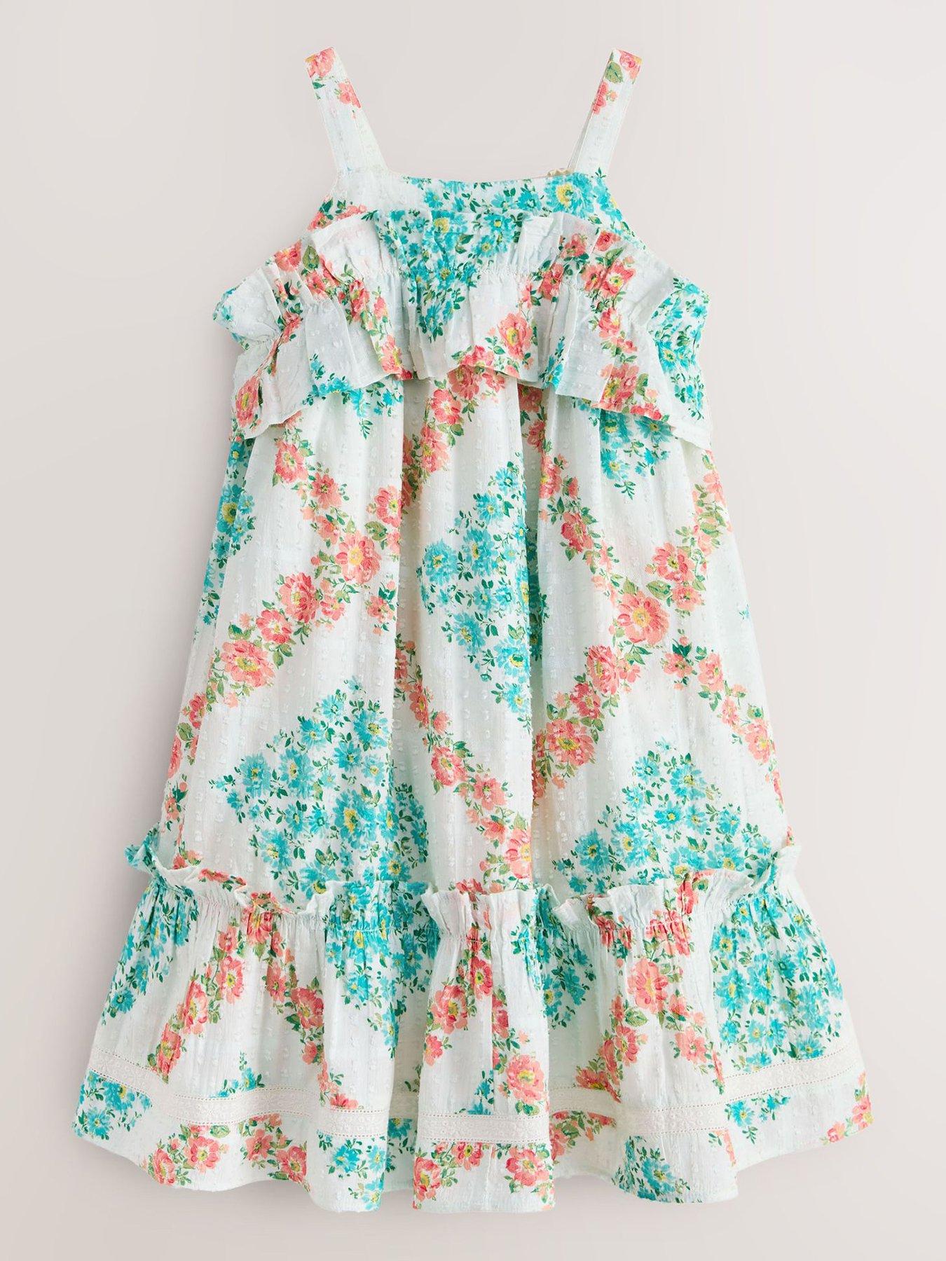 Laura Ashley Girls Frill Print Summer Dress - White