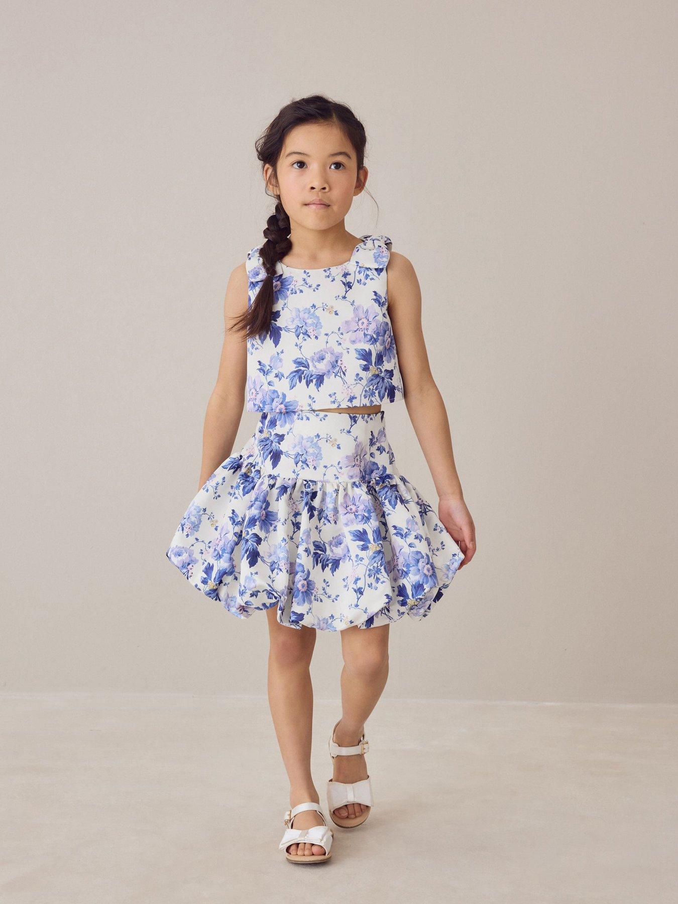 Image 1 of 7 of Laura Ashley Younger Girls Peony Garden Top and Skirt Set - White/Blue