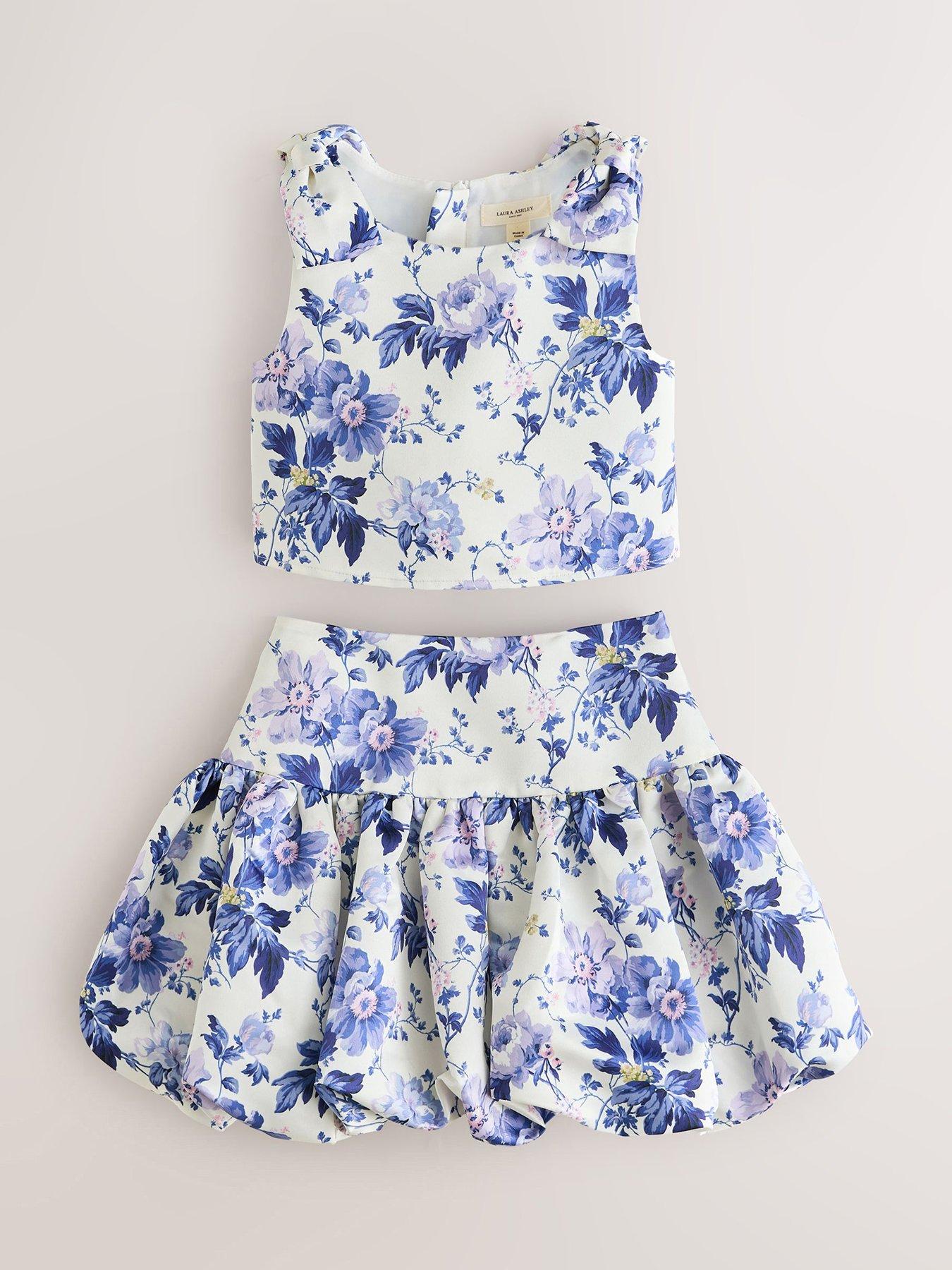 Image 2 of 7 of Laura Ashley Younger Girls Peony Garden Top and Skirt Set - White/Blue