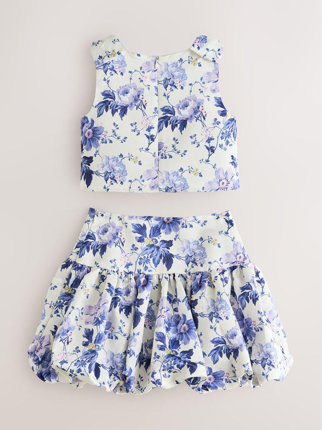 Image 3 of 7 of Laura Ashley Younger Girls Peony Garden Top and Skirt Set - White/Blue