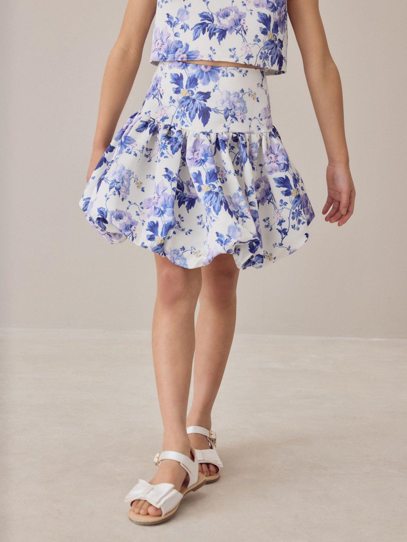 Image 7 of 7 of Laura Ashley Younger Girls Peony Garden Top and Skirt Set - White/Blue