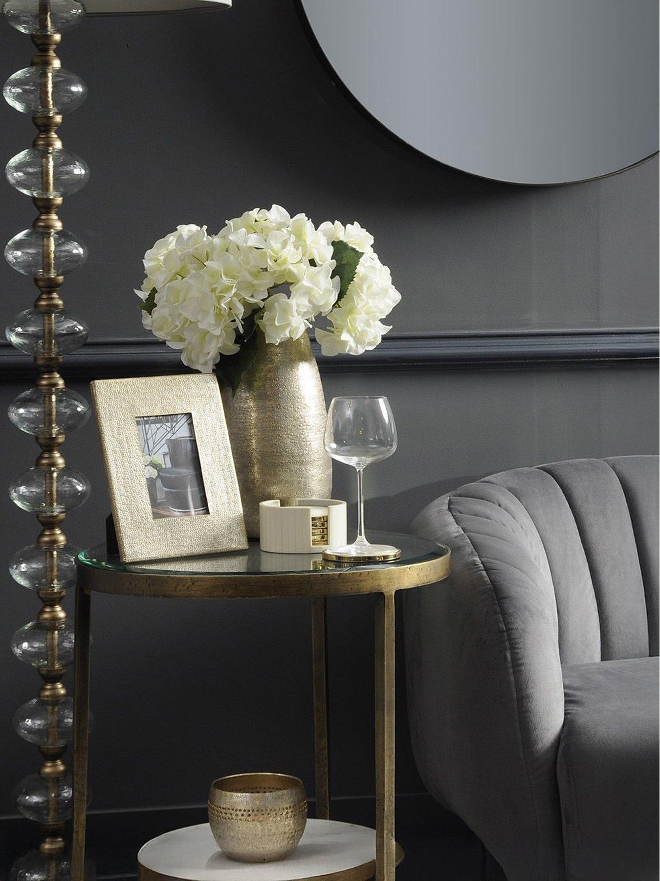 Libra Interiors Nolita White Marble & Antique Gold Side Table