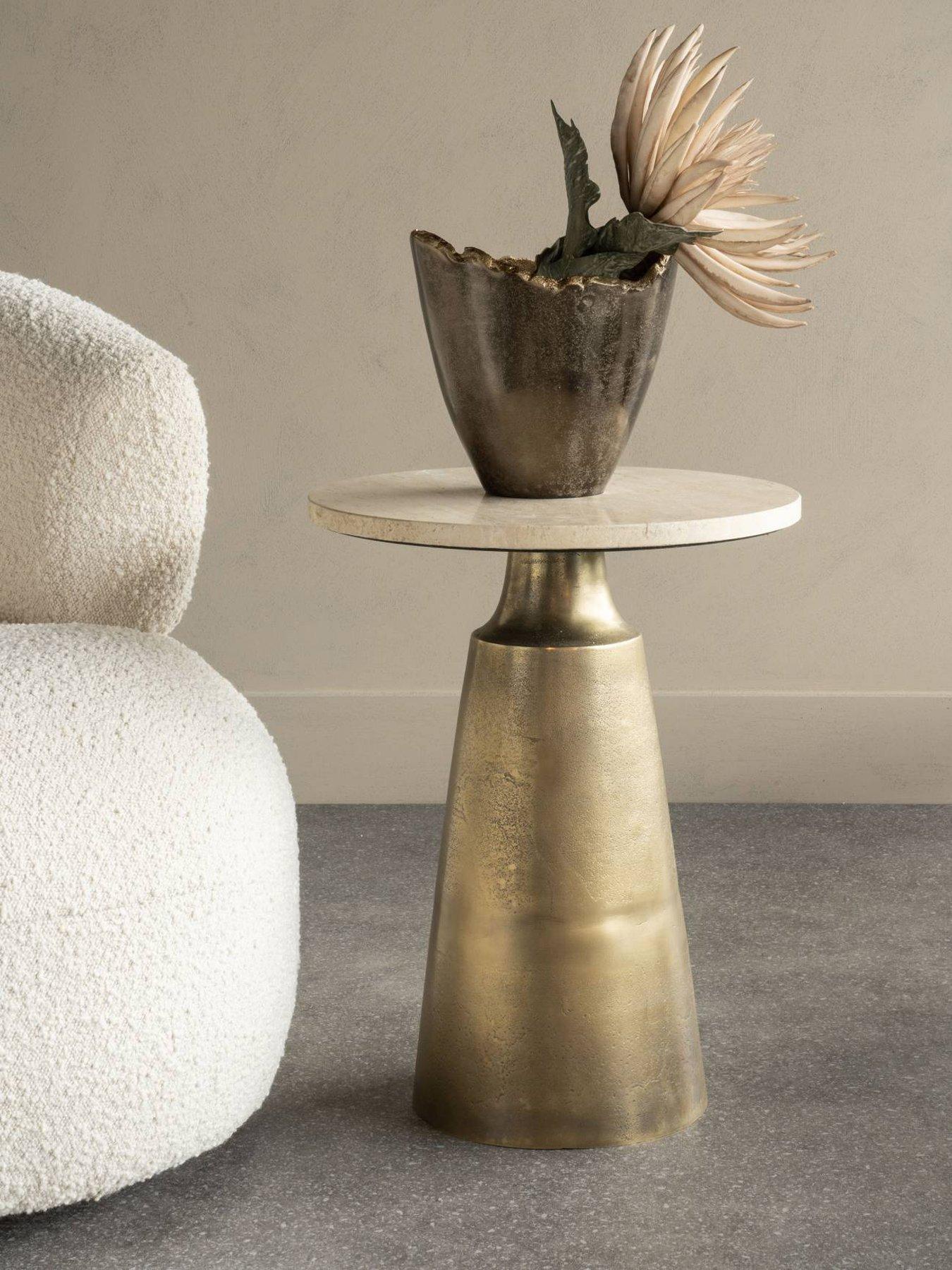 Libra Interiors Clifton Antique Brass & Travertine Side Table