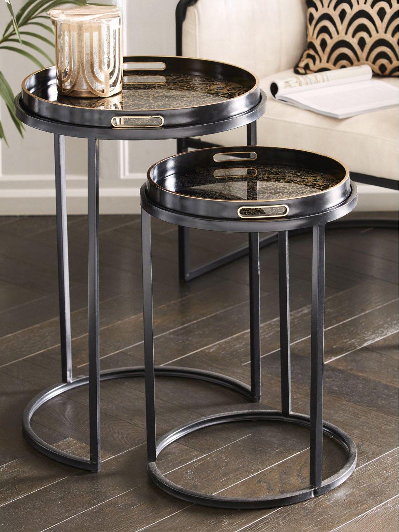 Mid Century Inspired Round Side Table In Antique Brass