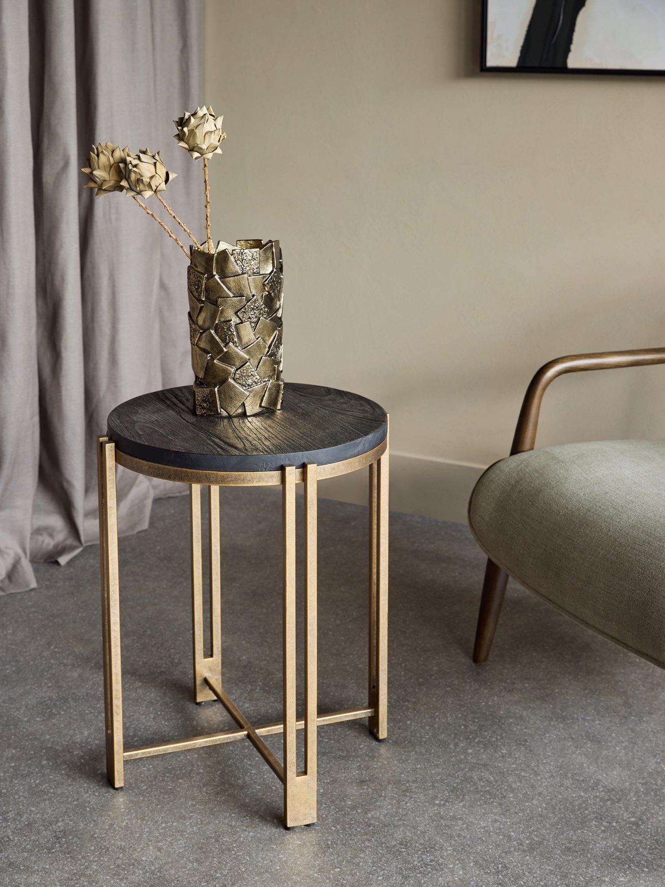 Libra Interiors Dalston Sandblasted Wood & Champagne Side Table
