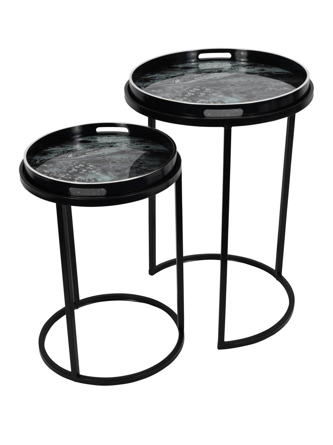 Image 2 of 5 of Libra Interiors Monochrome Swirl Set Of 2 Side Tray Tables