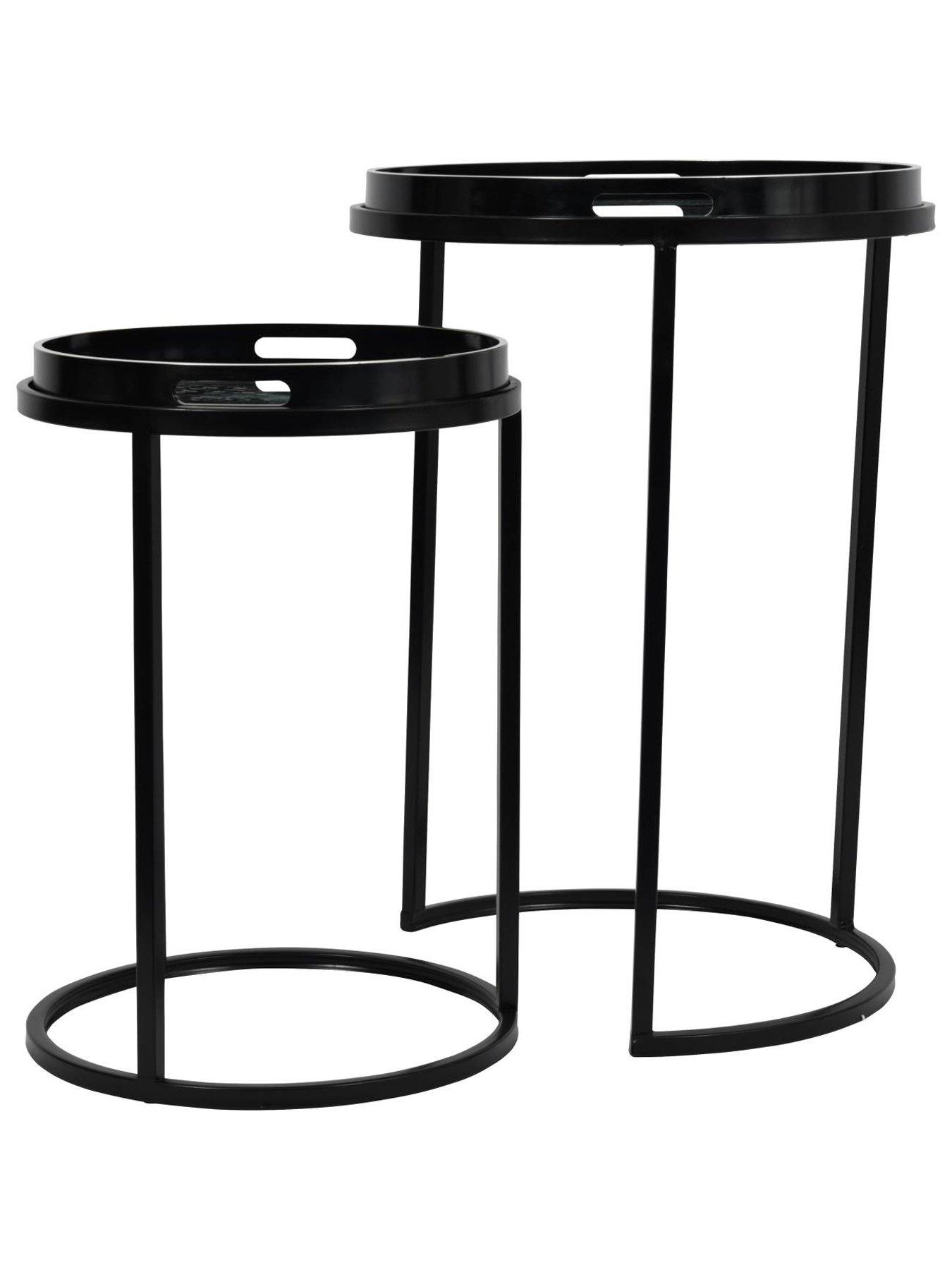 Image 3 of 5 of Libra Interiors Monochrome Swirl Set Of 2 Side Tray Tables