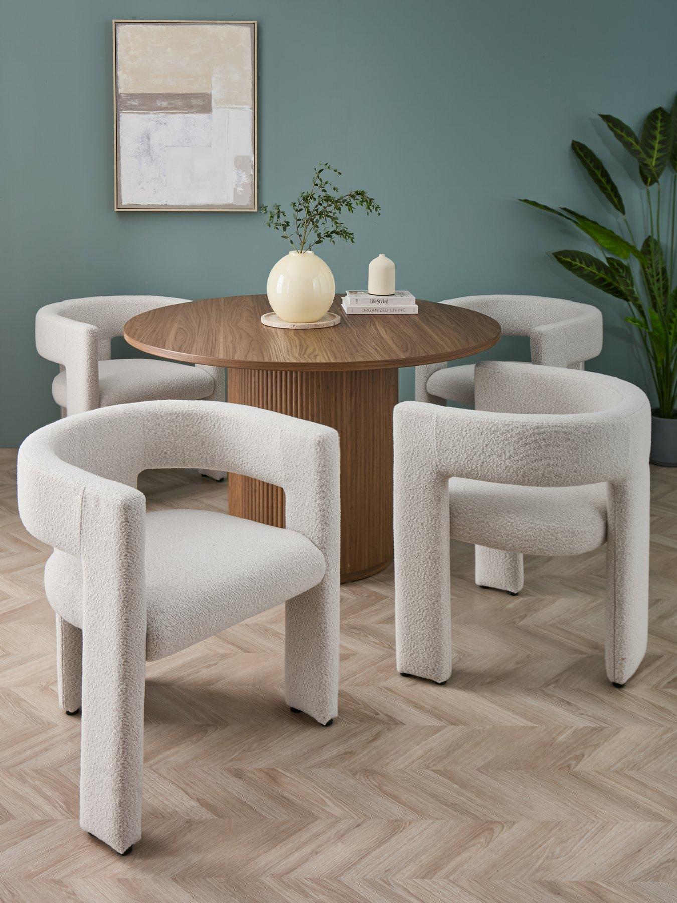 The Very Collection Carina Mid Oak 120cm Round Dining Table  &  4 Nell Boucle Chairs - FSC® Certified