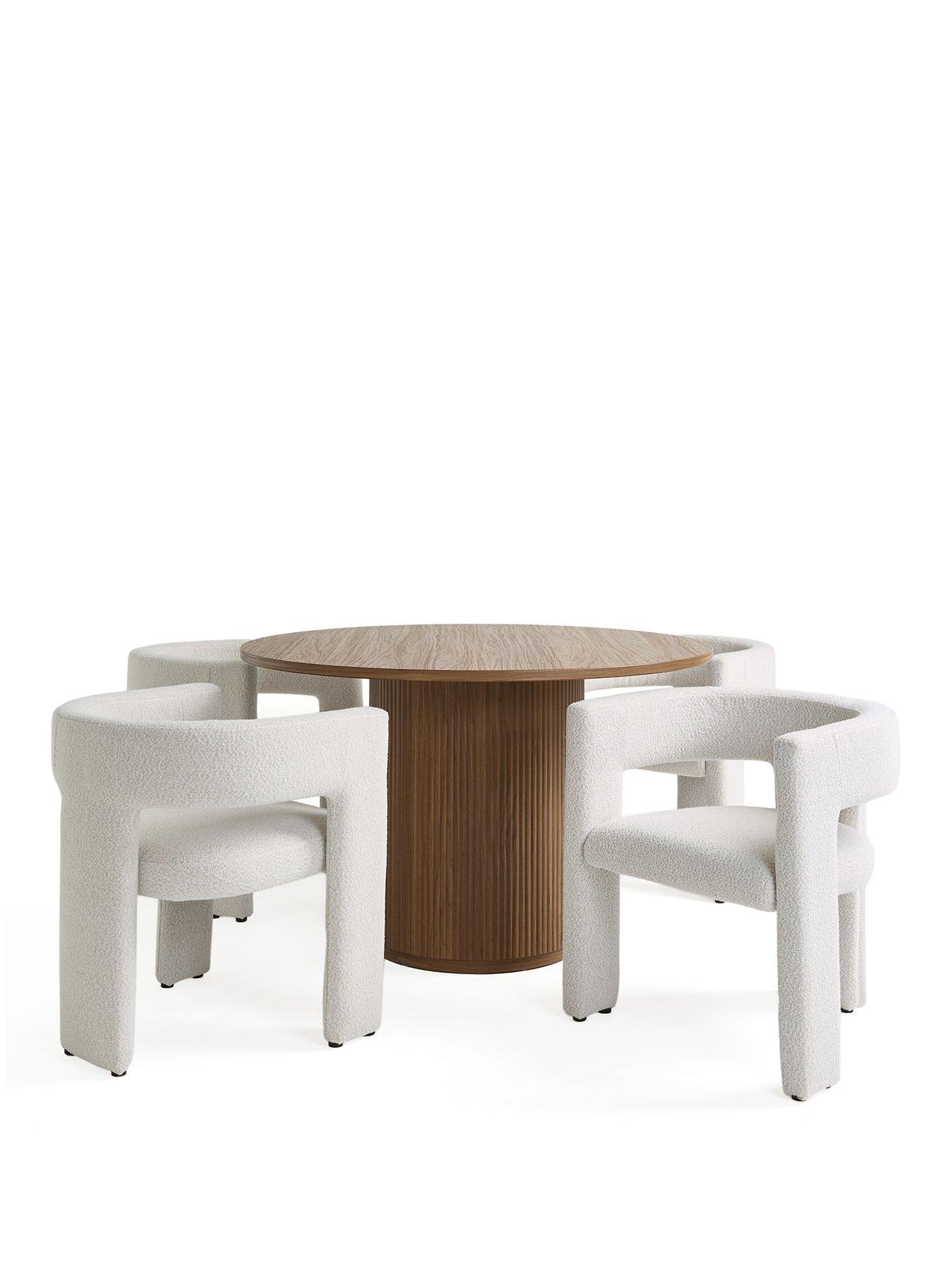 Image 2 of 7 of The Very Collection Carina Mid Oak 120cm Round Dining Table &amp; 4 Nell Boucle Chairs - FSC&reg; Certified