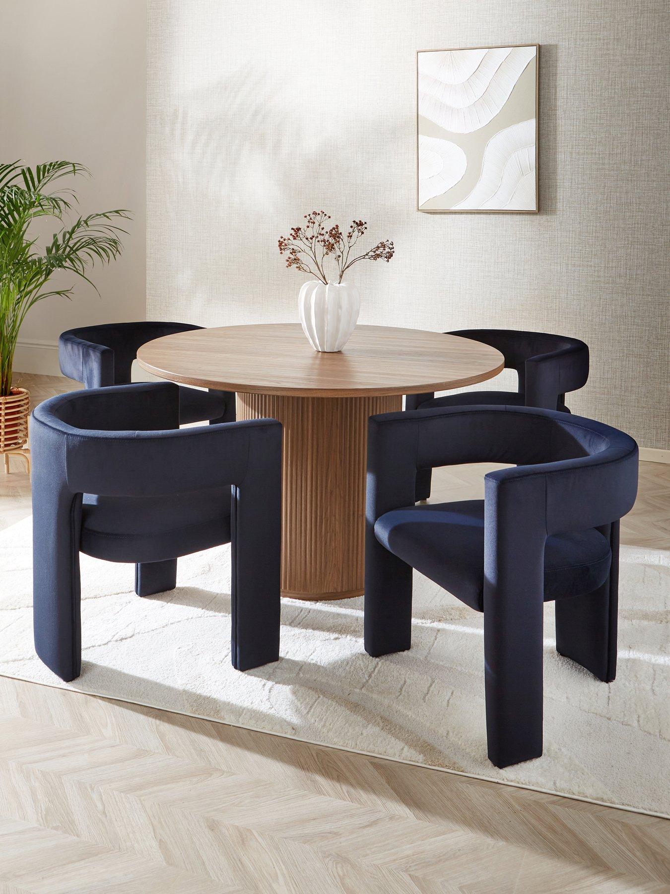 The Very Collection Carina Mid Oak 120cm Round Dining Table & 4 Nell Navy Chairs
