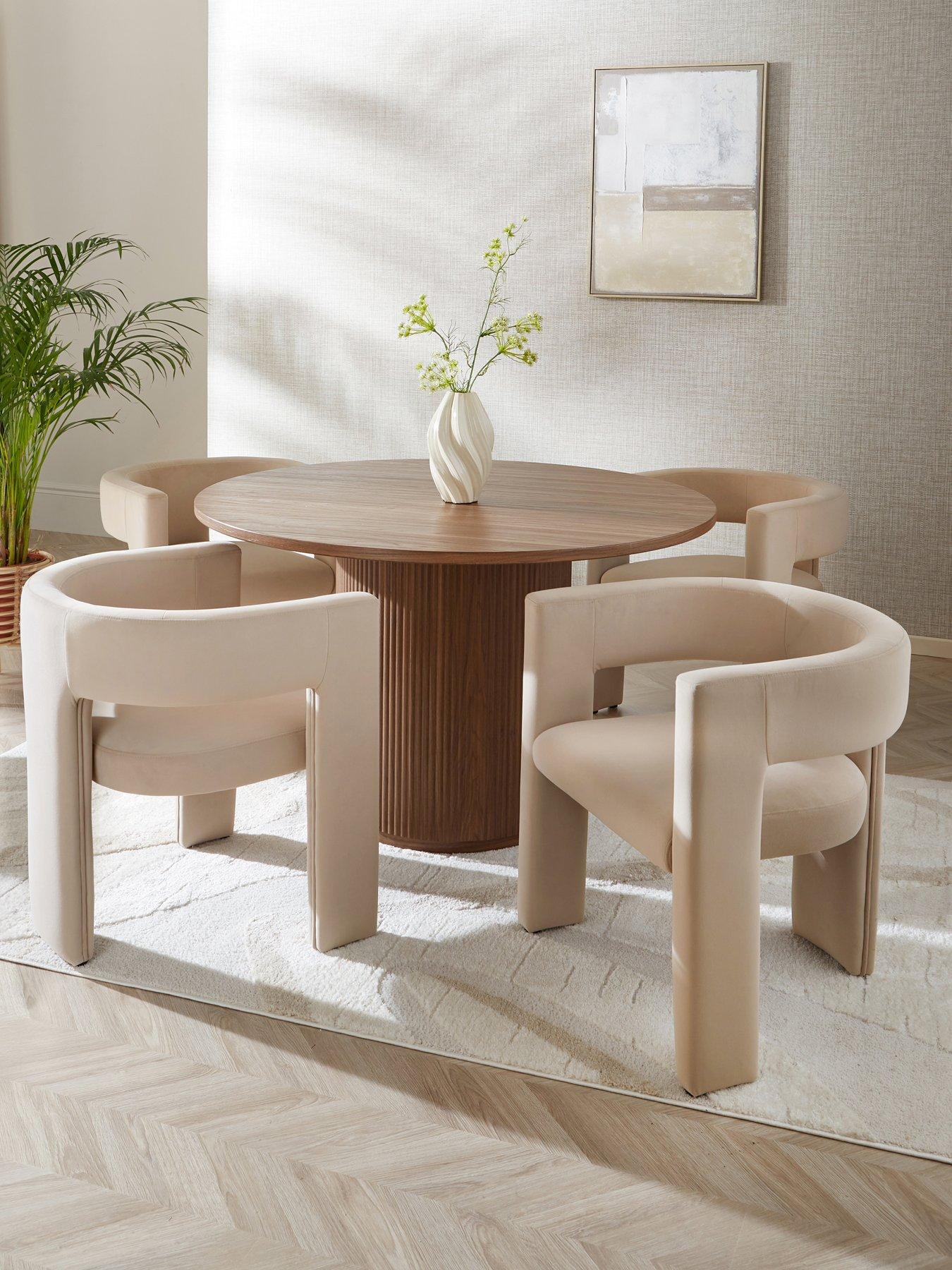 The Very Collection Carina Mid Oak 120cm Round Dining Table & 4 Nell Taupe Chairs