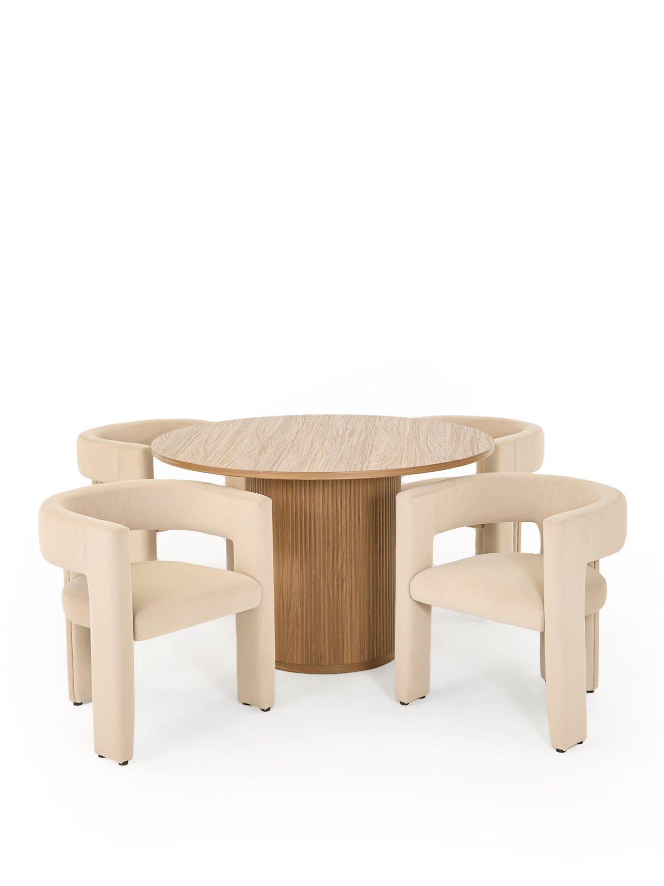 Image 2 of 7 of The Very Collection Carina Mid Oak 120cm Round Dining Table &amp; 4 Nell Taupe Chairs - FSC&reg; Certified