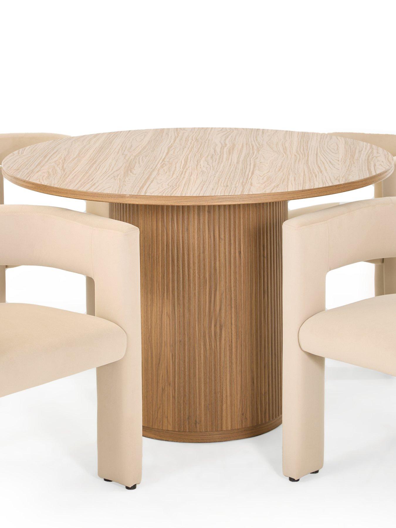 Image 3 of 7 of The Very Collection Carina Mid Oak 120cm Round Dining Table &amp; 4 Nell Taupe Chairs - FSC&reg; Certified