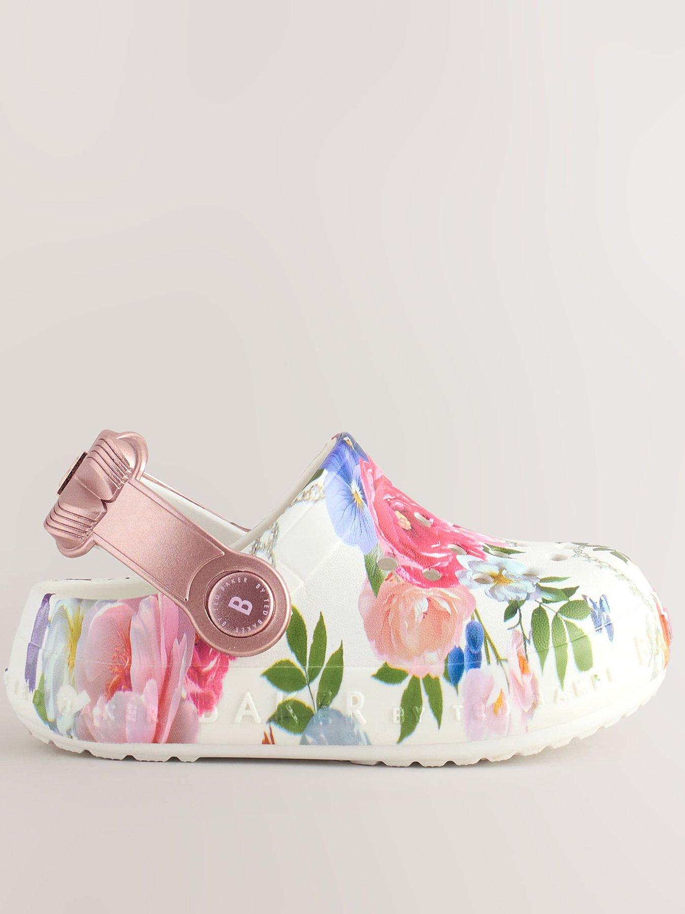 Image 1 of 6 of Ted Baker Younger Girls Floral Bow Light Up&nbsp;Clog Shoes - White