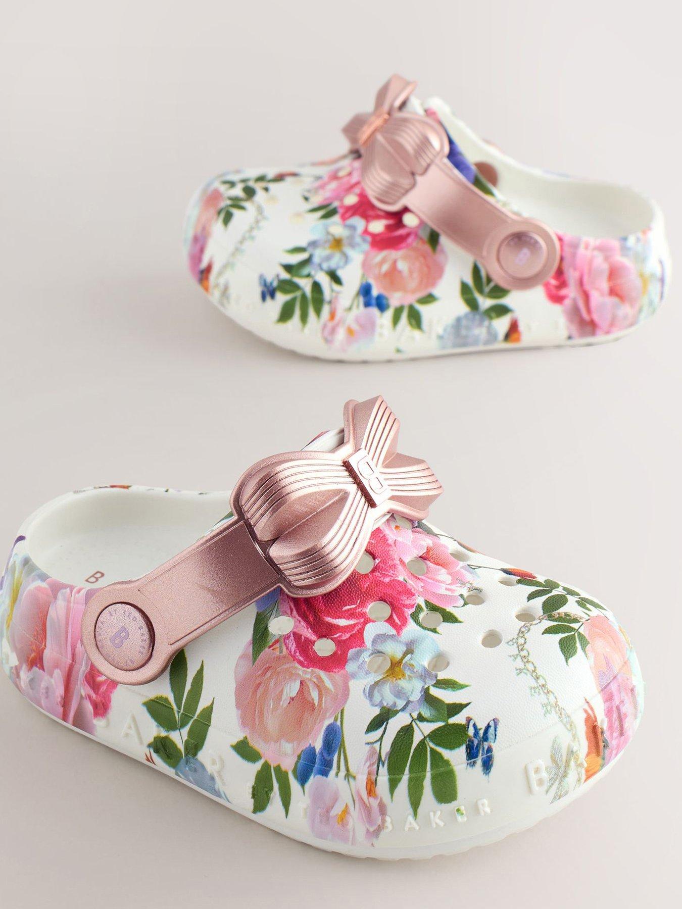 Image 4 of 6 of Ted Baker Younger Girls Floral Bow Light Up&nbsp;Clog Shoes - White