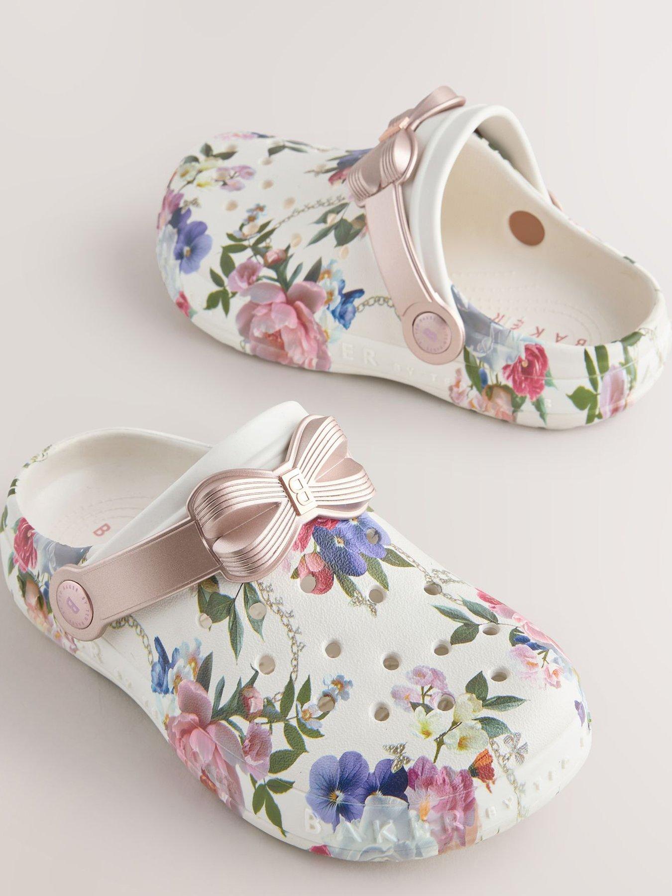 Image 4 of 6 of Ted Baker Girls Floral Bow Clogs - White
