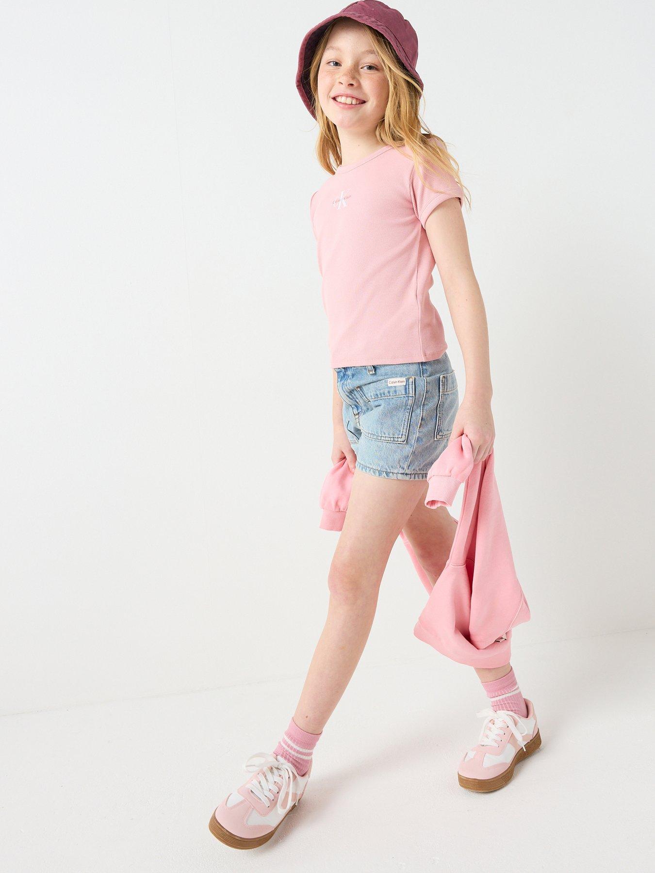 Calvin Klein Jeans Girls Cuffed Denim Shorts - Blue